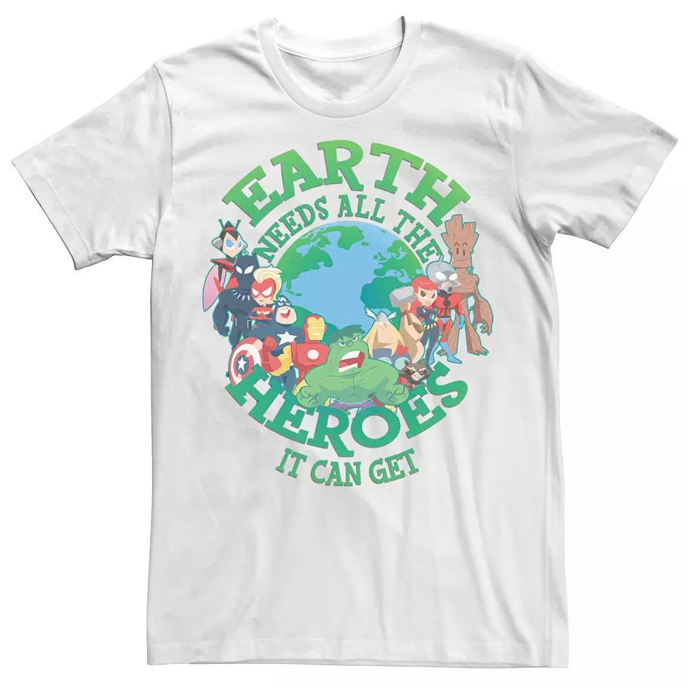 Men's Marvel Earth Day Earth Needs All The Heroes It Can Get Tee, Size: Large, White Product Image