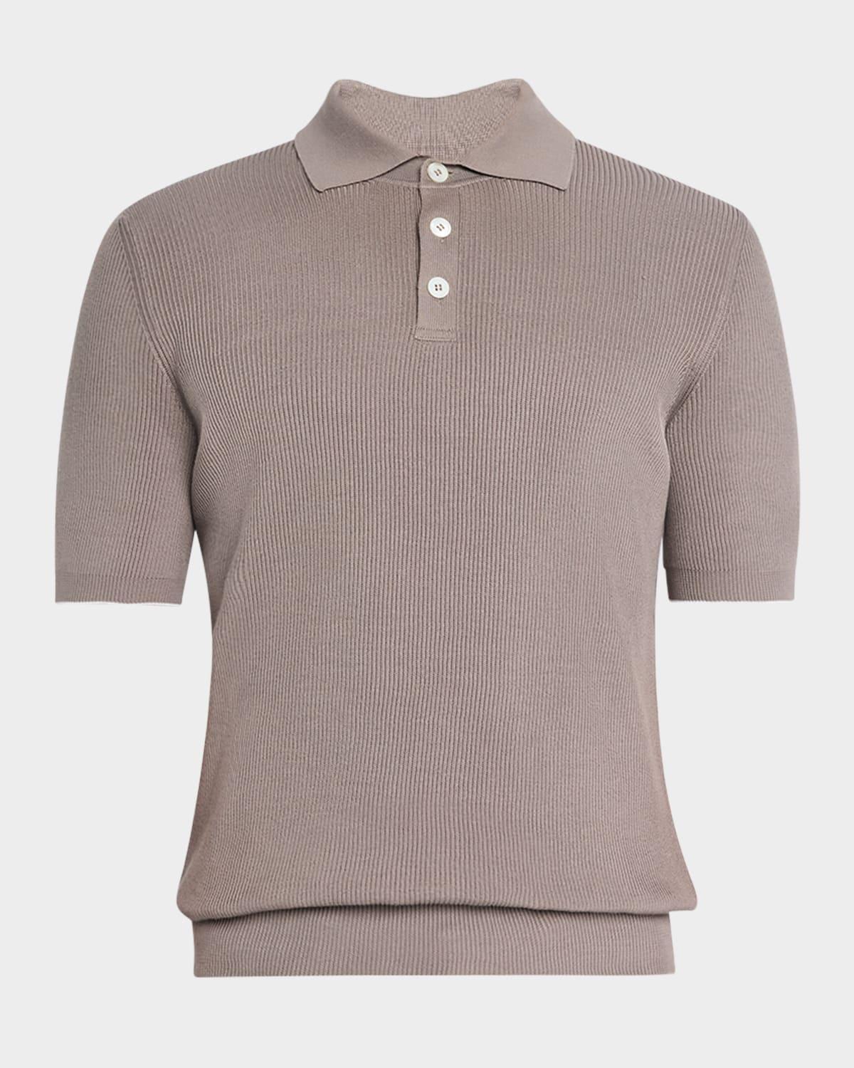 Mens Cotton Ribbed Short-Sleeve Polo Sweater Product Image