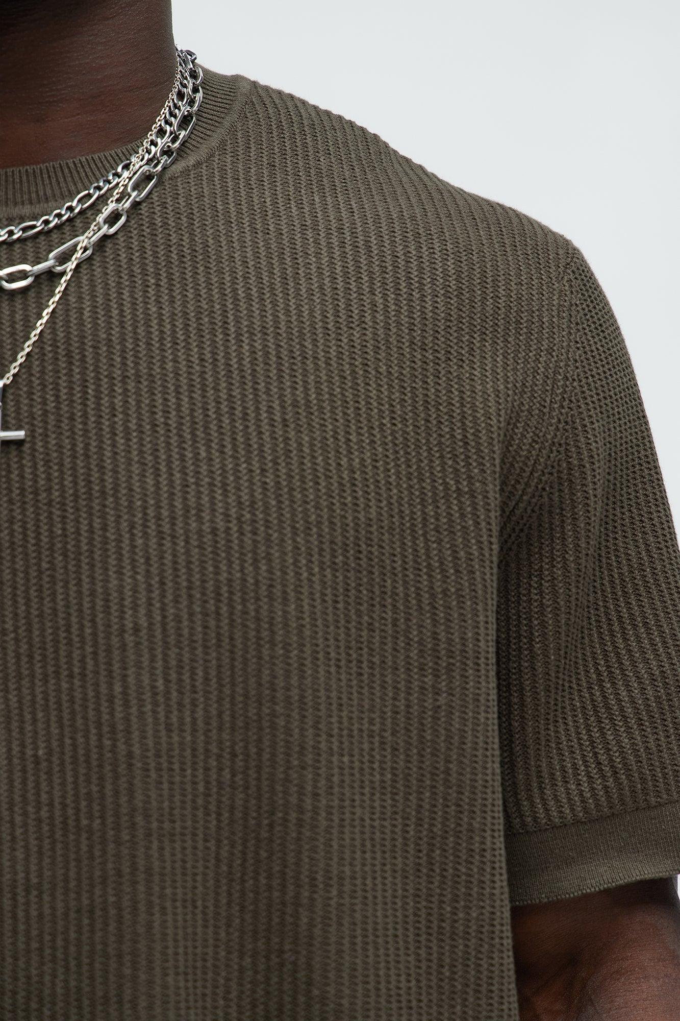 Rib Textured Knit Relaxed Tee - Olive Product Image