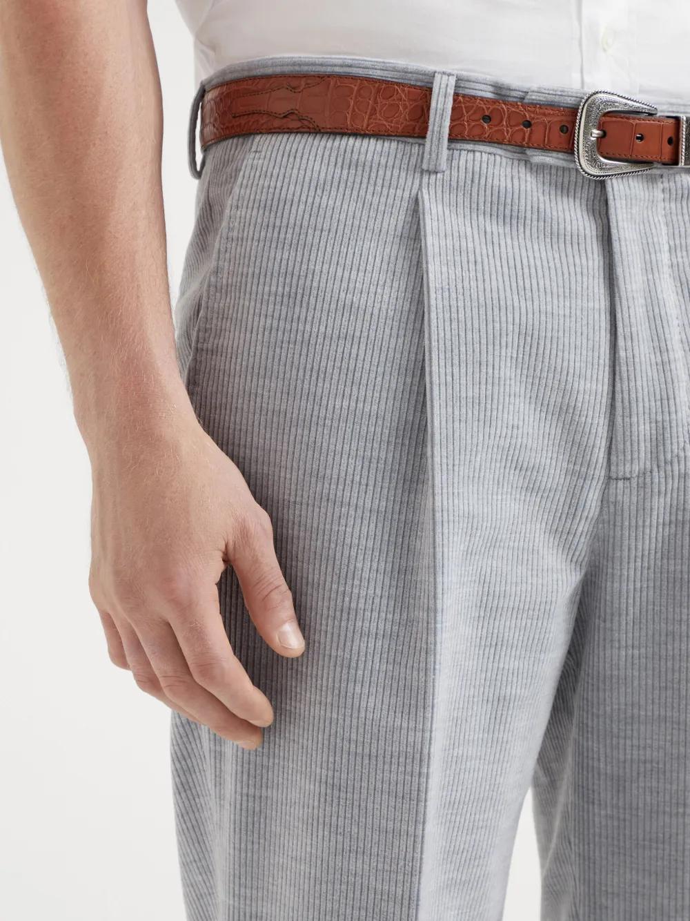 BRUNELLO CUCINELLI Mélange Corduroy Trousers In Silver Product Image