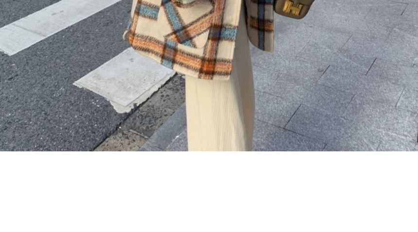 Plaid Hooded Pocket Detail Single-Breasted Coat Product Image