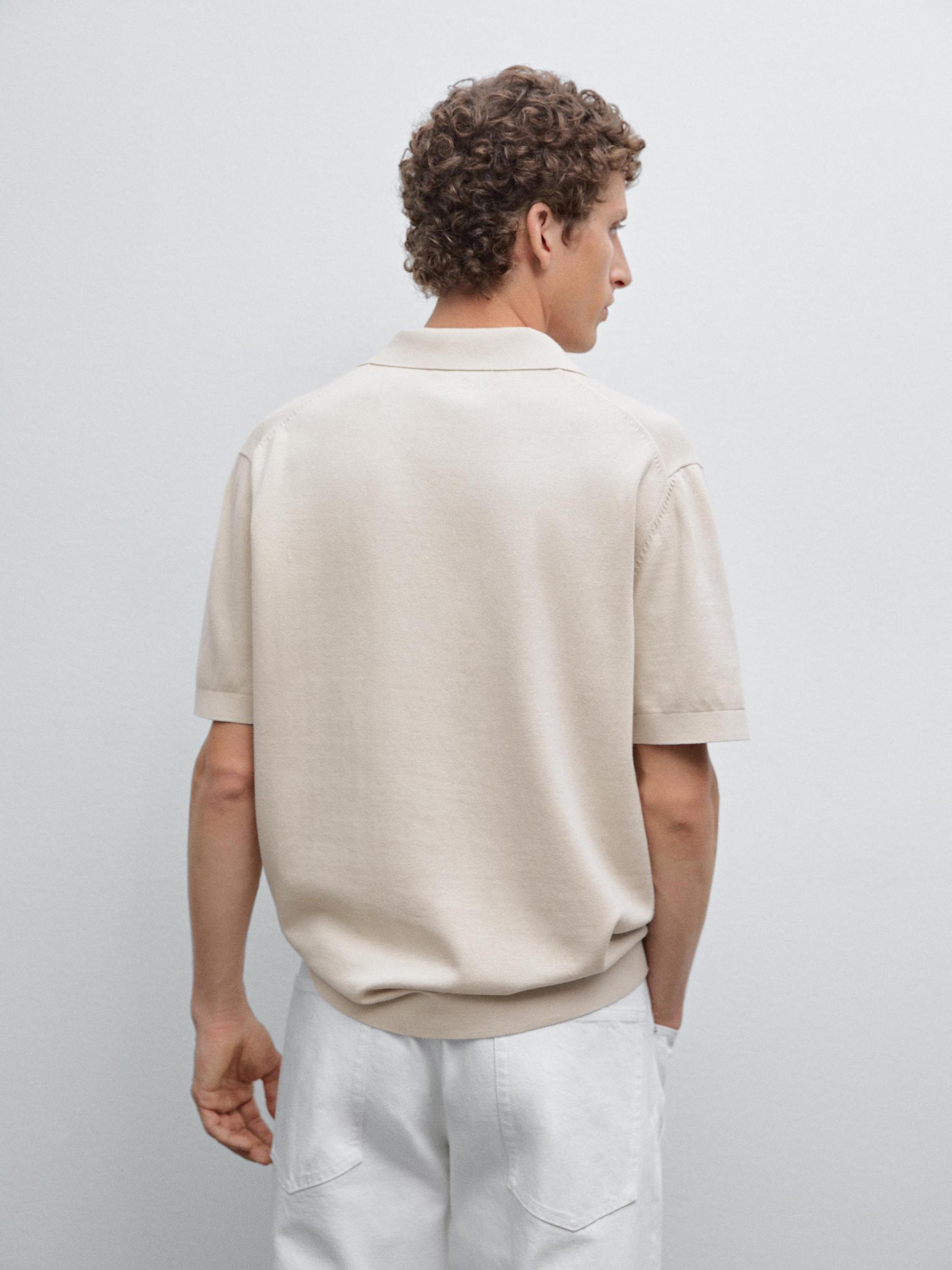 Cotton knit quarter-zip polo shirt Product Image