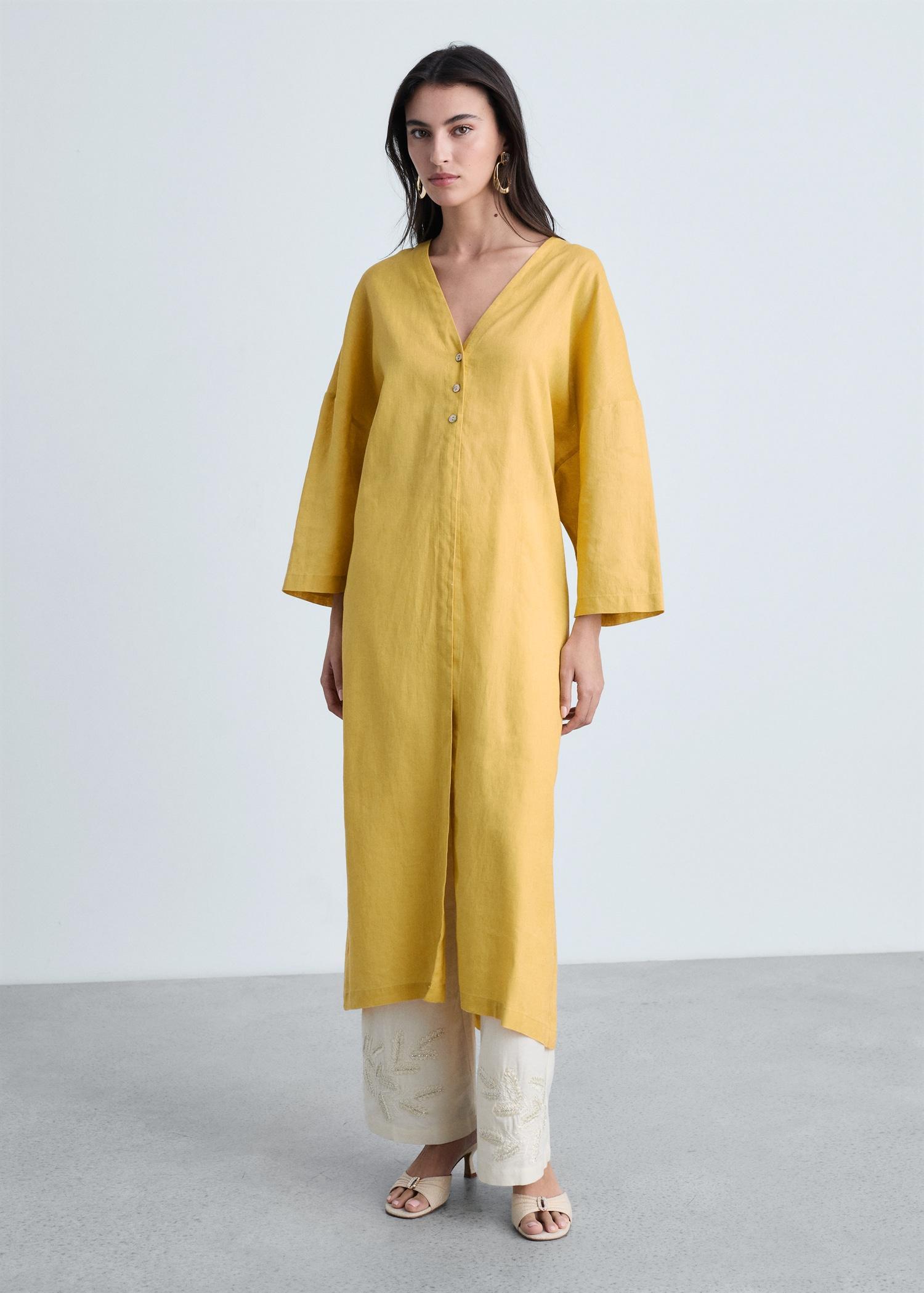Oversize linen-blend dress - Women | MANGO USA Product Image