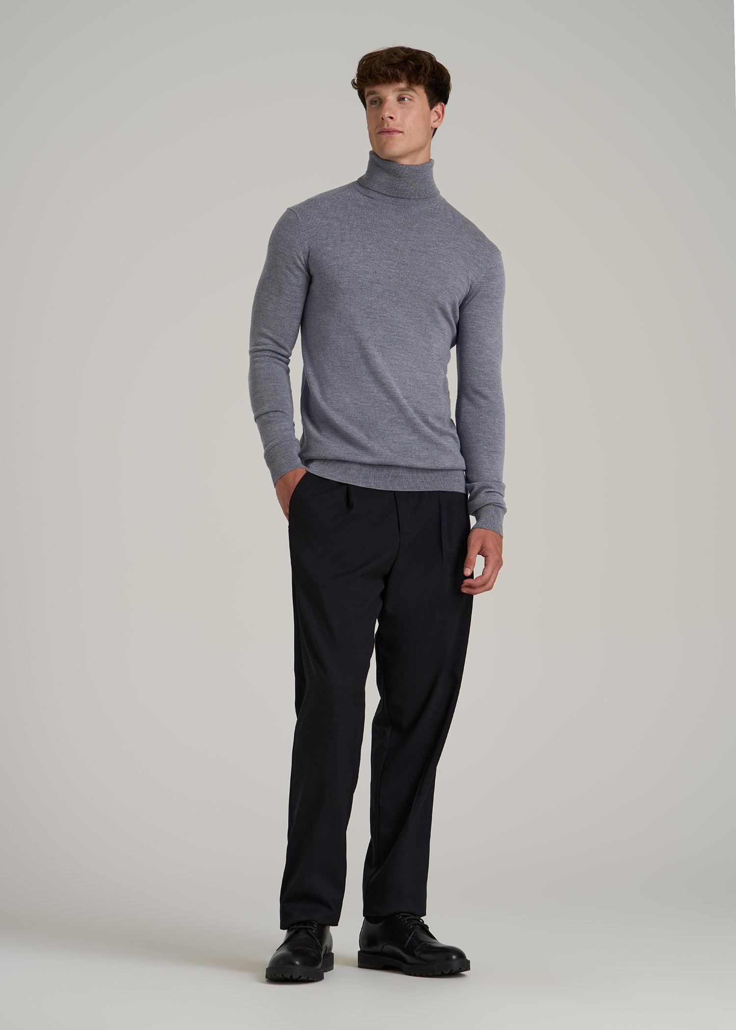 Merino Wool Turtleneck Sweater for Tall Men in Grey Mix Product Image