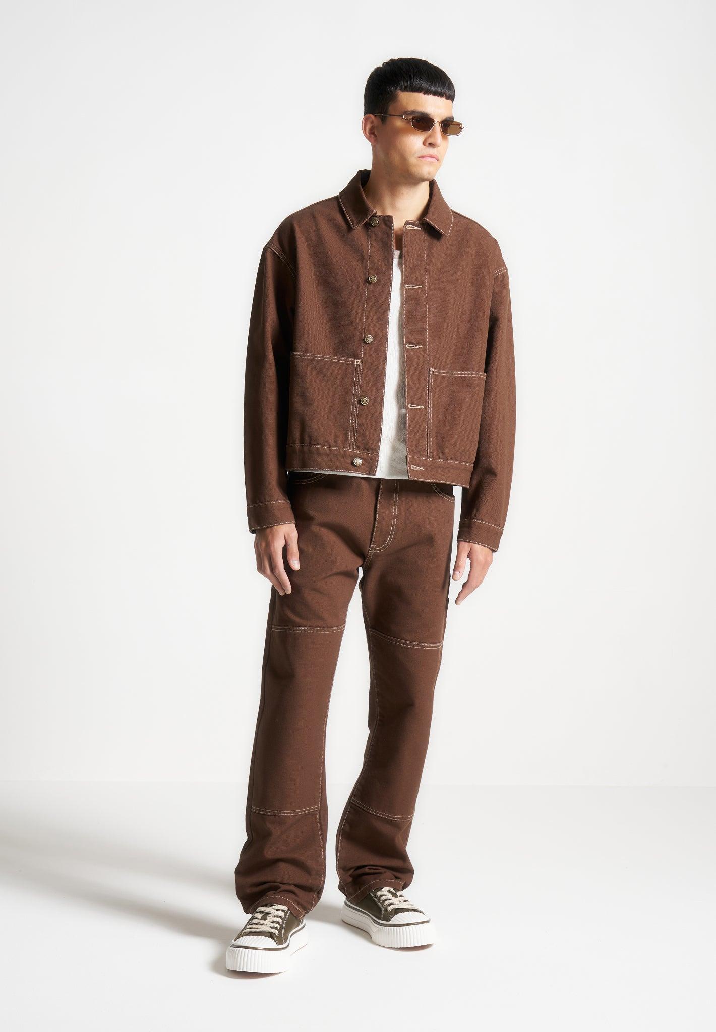 Contrast Stitch Carpenter Jacket - Brown Male Product Image