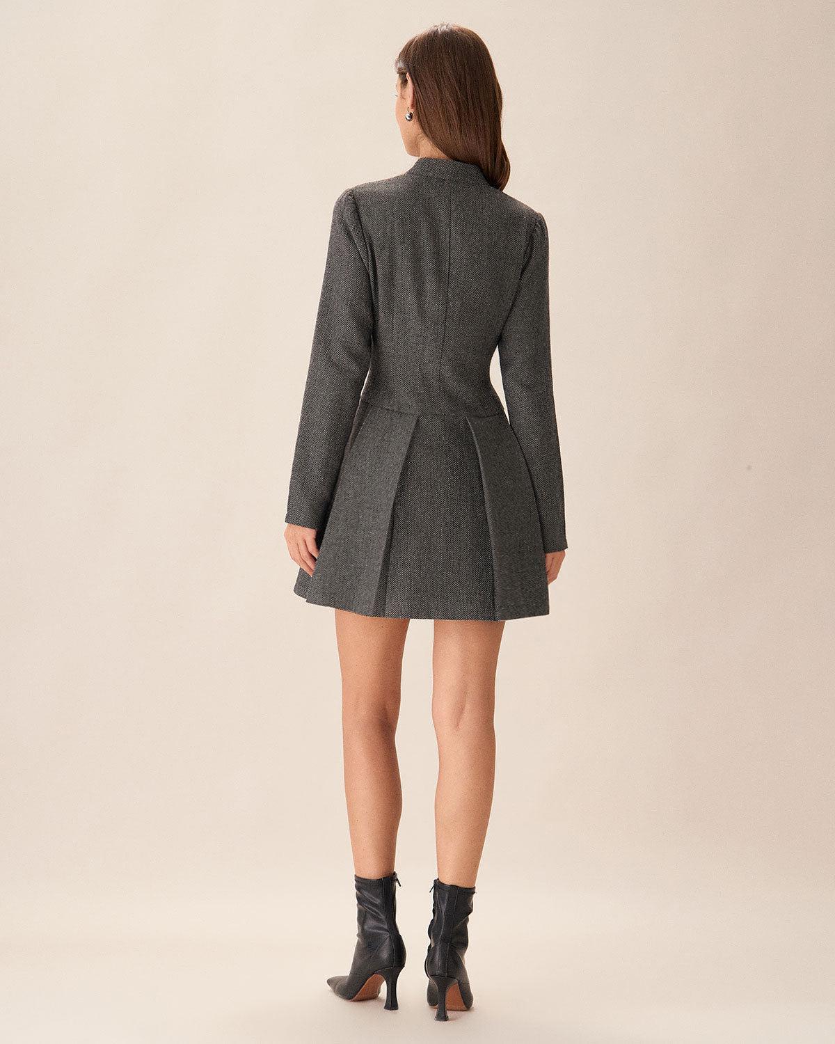 Grey Button Pleated Mini Dress Product Image