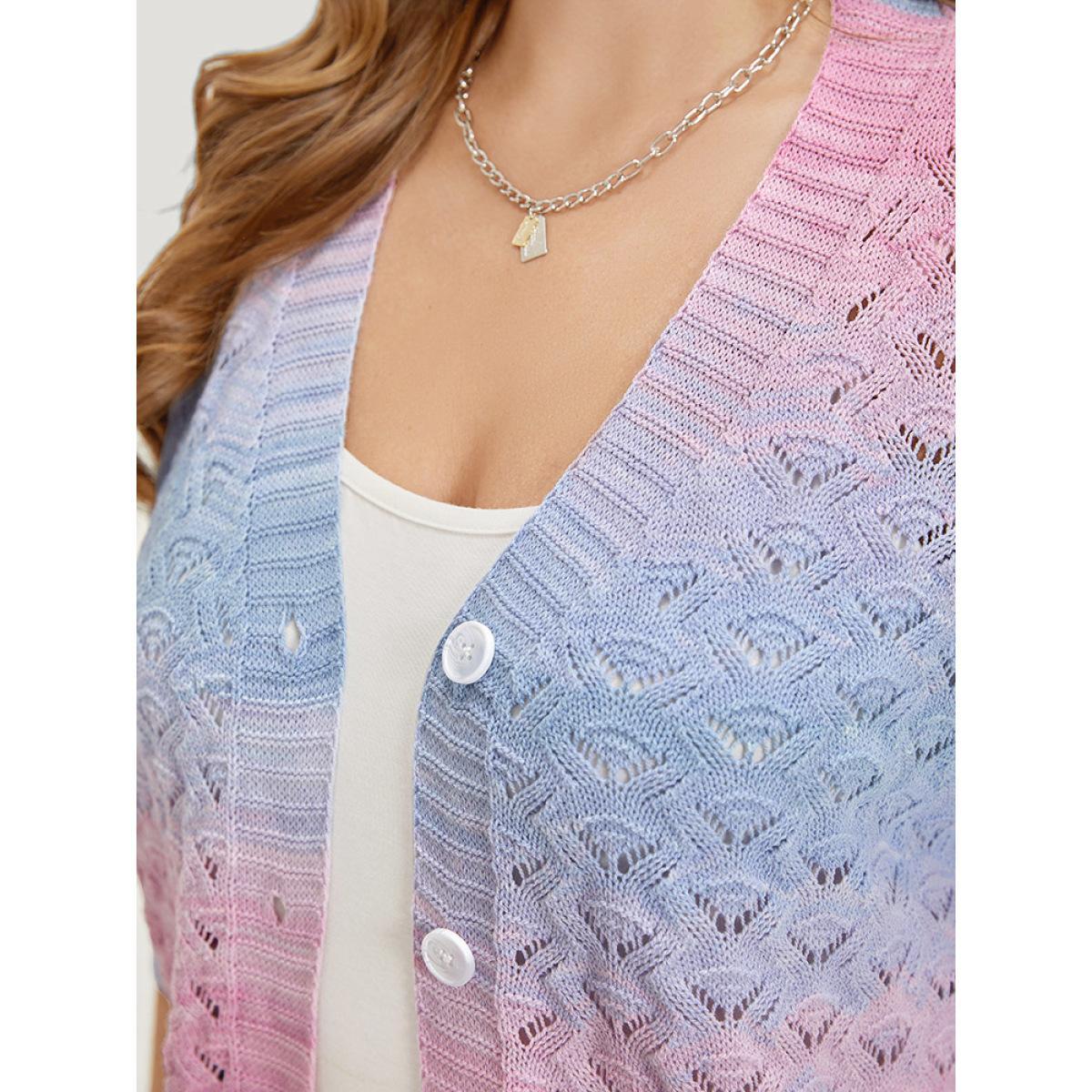 Plus Size Ombre Button Through Hollow Out Cardigan Multicolor Women Casual Loose Long Sleeve Dailywear Cardigans BloomChic 10/M Product Image