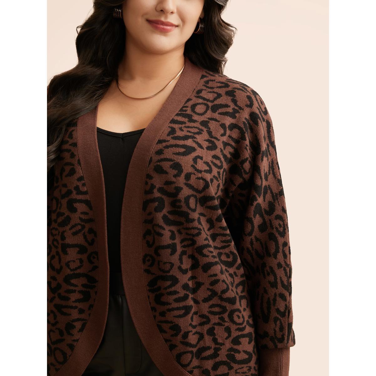 Plus Size Supersoft Essentials Leopard Print Dolman Sleeve Cardigan Browncoffeecolor Women Casual Loose Long Sleeve Everyday Cardigans BloomChic 18-20/2X Product Image
