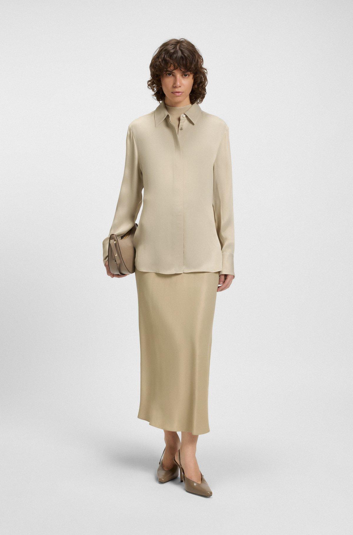 BOSS - Regular-fit blouse in satin - Light Beige Product Image