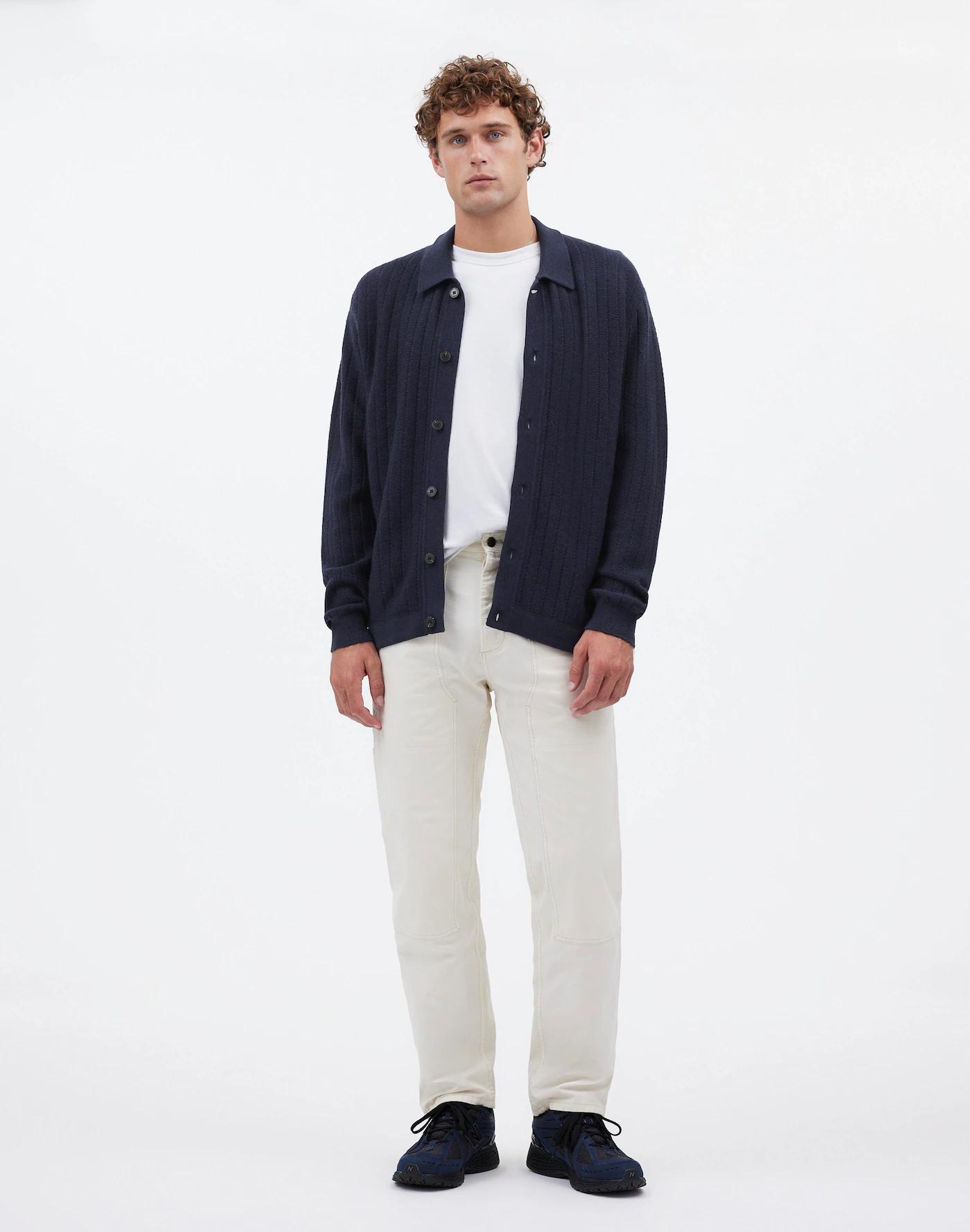 Button-Up Long-Sleeve Polo Shirt in Merino Wool Product Image