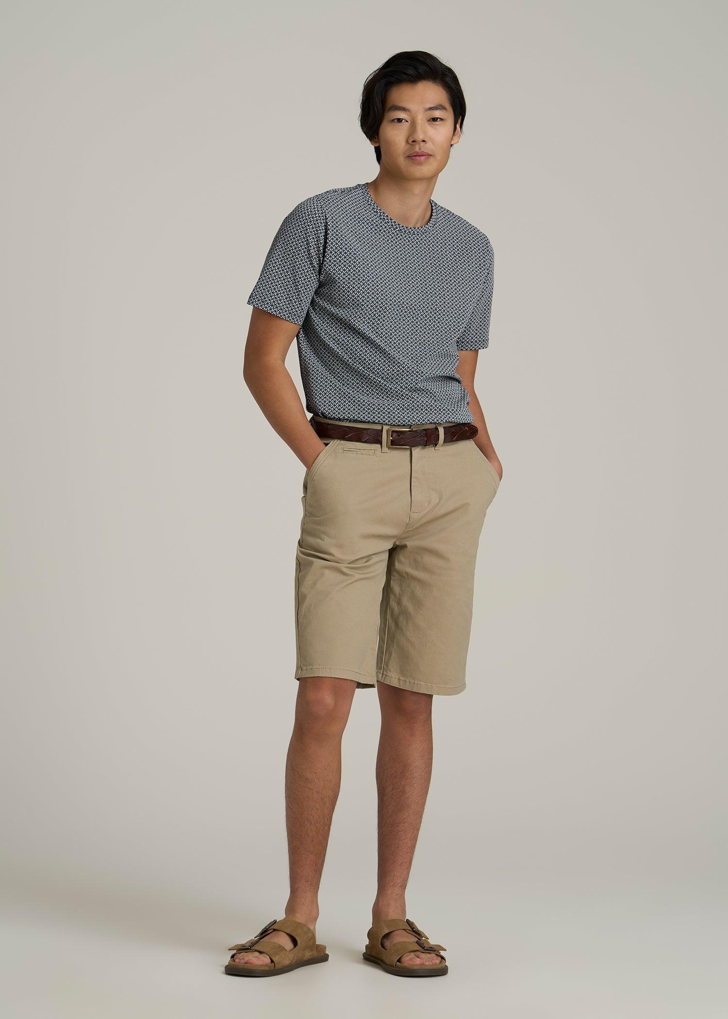 Stretch Pima Cotton Printed Tee for Tall Men in Grey and Blue Geometric Male Product Image