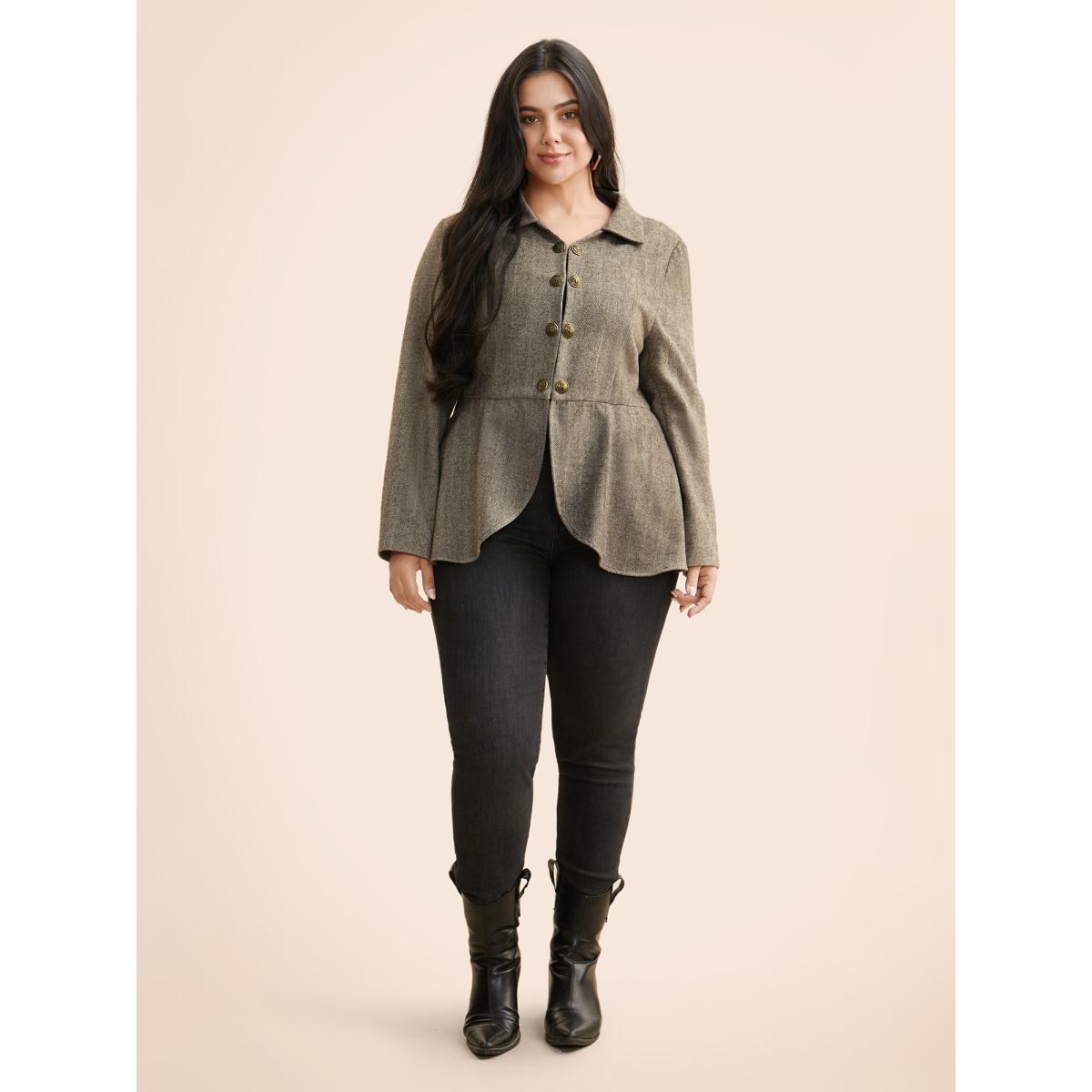 Plus Size Lapel Collar Metal Detail Jacket Women Multicolor Button Bodycon Everyday Jackets BloomChic 30/6X Product Image
