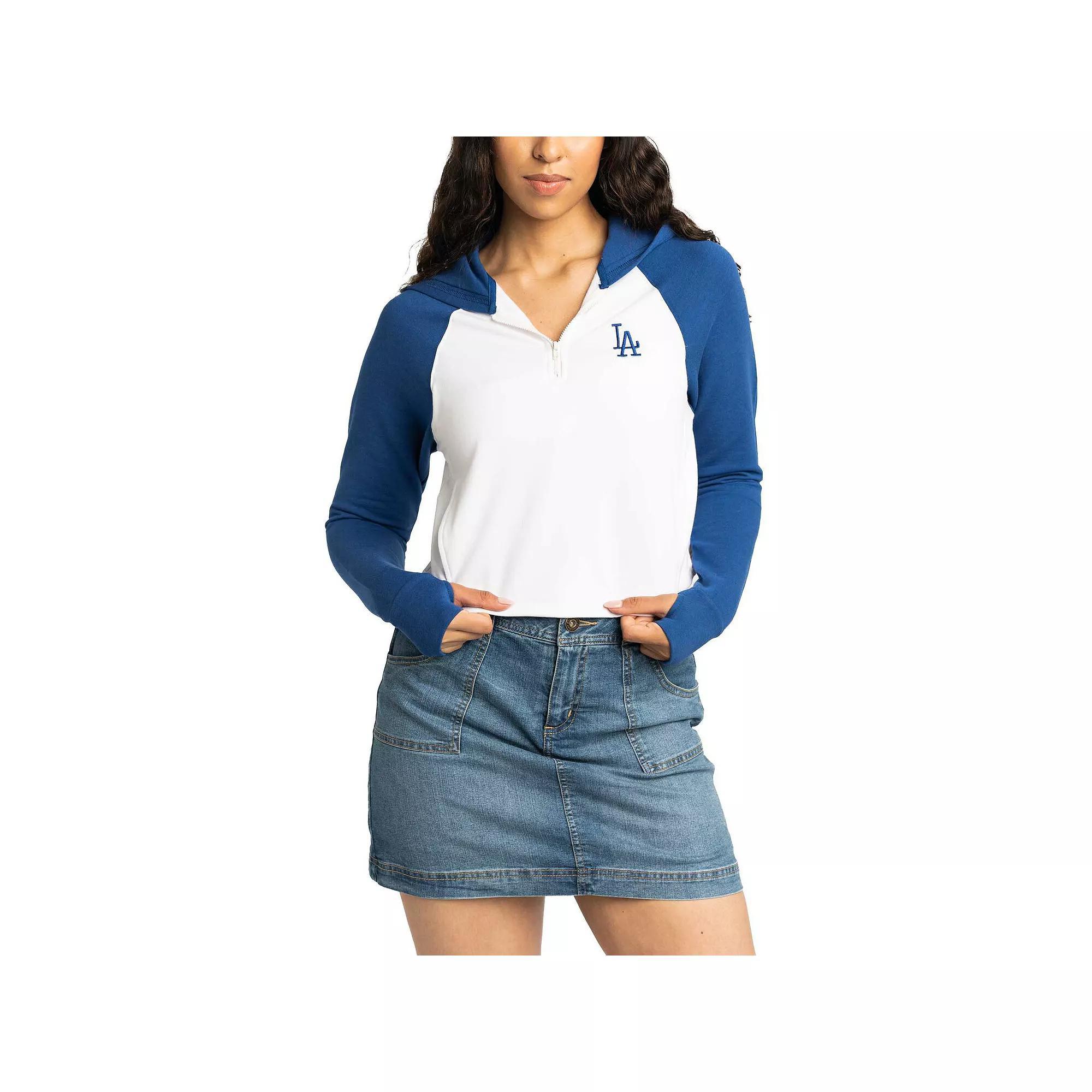 Women's Lusso White Chicago Cubs Jane Raglan Quarter-Zip Tri-Blend Cropped Pullover Hoodie, Size: XL Product Image