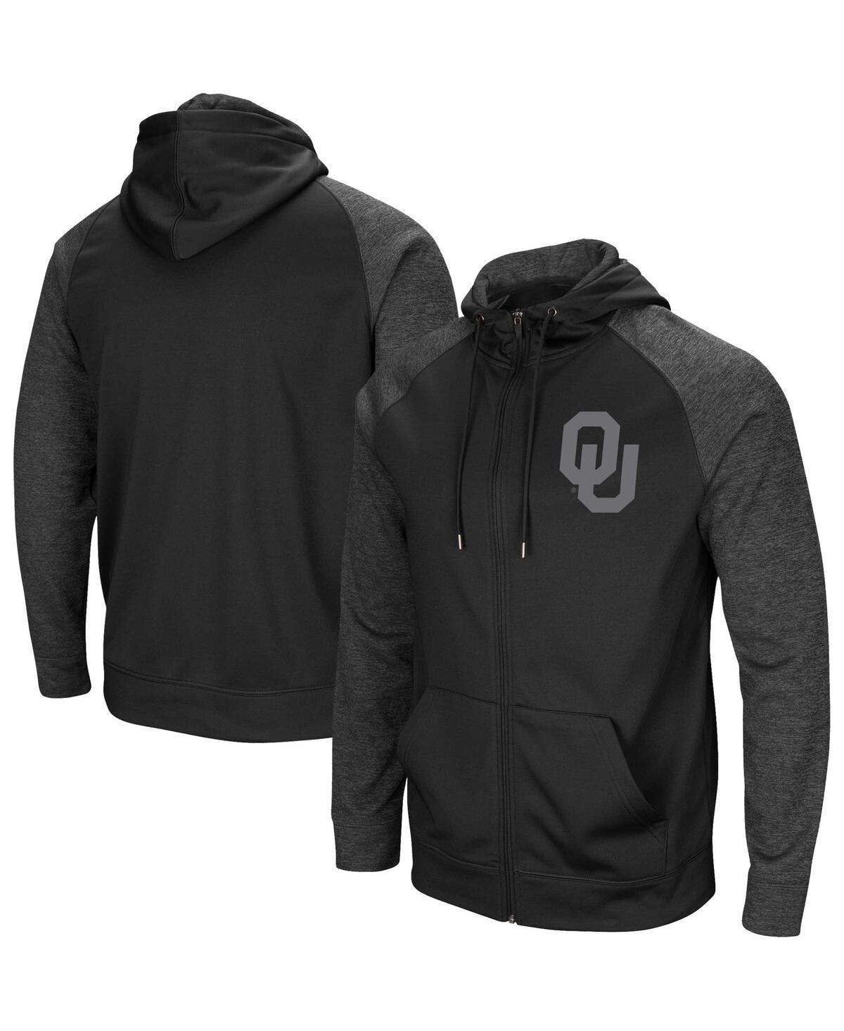 Men's Colosseum Black Oklahoma Sooners Blackout 3.0 Tonal Raglan Full-Zip Hoodie, Size: XL Product Image