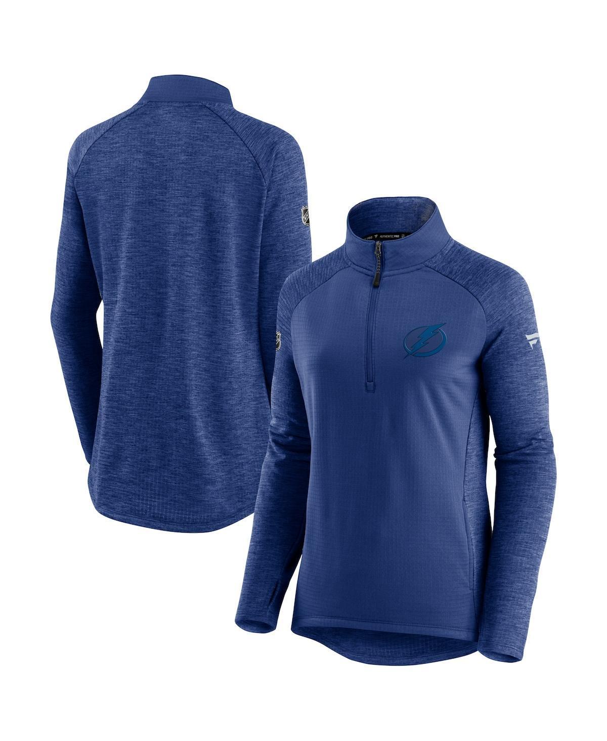 Womens Fanatics Branded Blue/Heathered Blue Tampa Bay Lightning Logo Authentic Pro Travel & Training Raglan Quarter-Zip Jacket Product Image