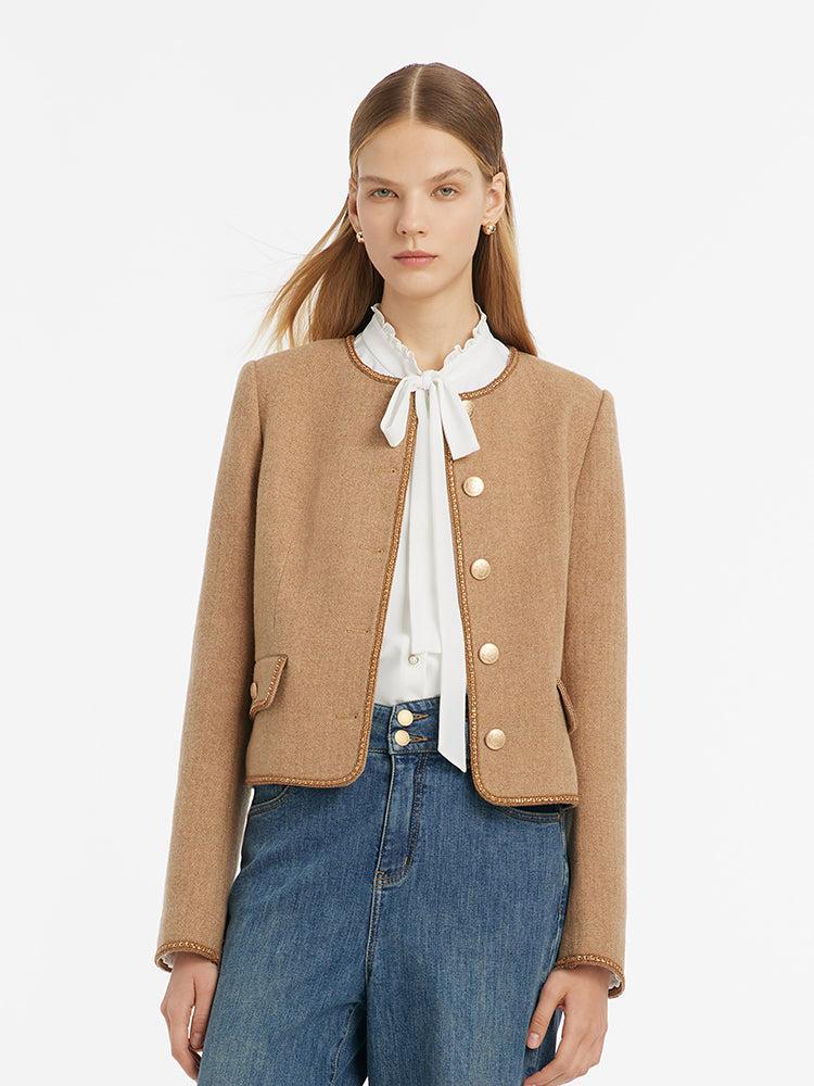 Washable Wool Round Neck Single-Breasted Women Jacket Product Image