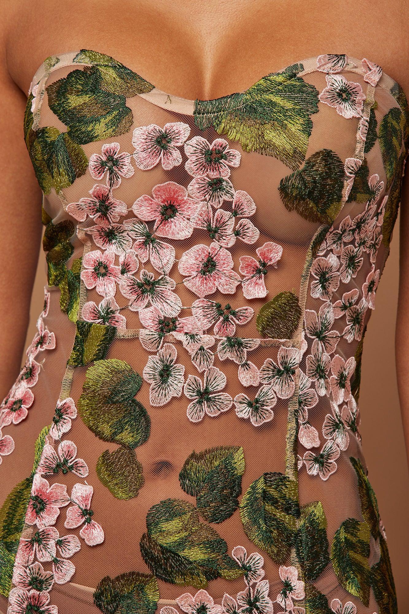 Elodie Strapless Floral Embroidered Mini Dress - Pink/combo Product Image