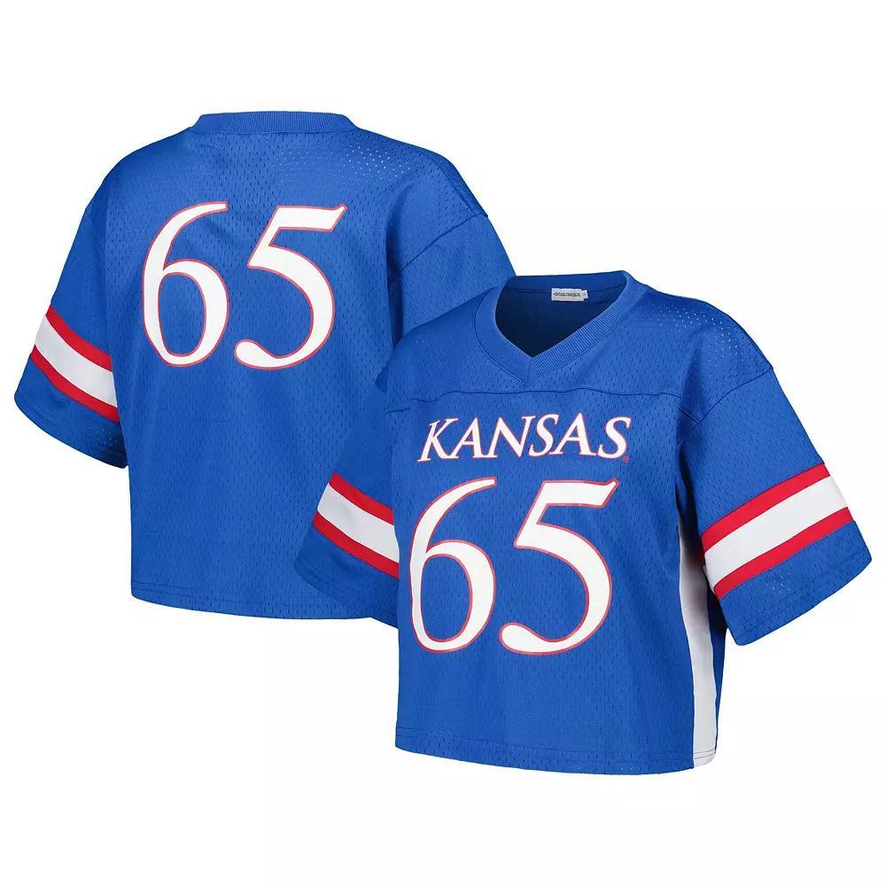 Women's Established & Co. #65 Royal Kansas Jayhawks Fashion Boxy Cropped Football Jersey, Size: Large, Blue Product Image