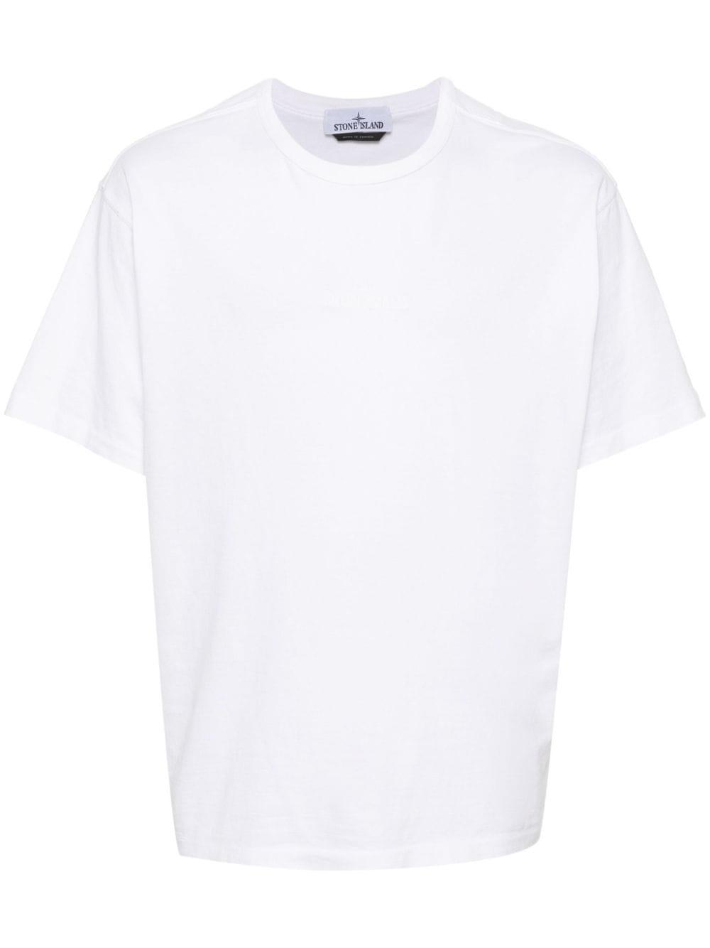 STONE ISLAND White Embroidered T-shirt In V0001 White Product Image