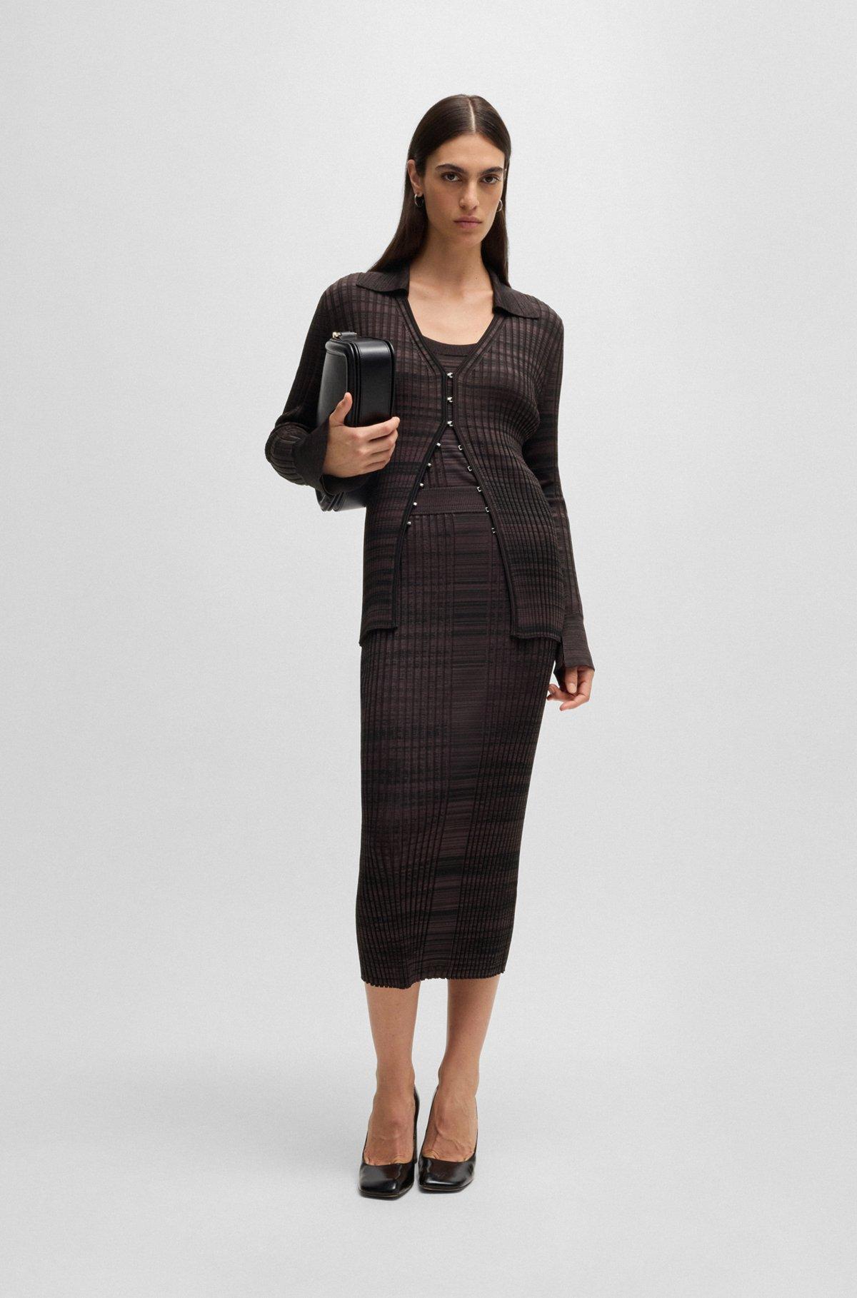 Ribbed-knit midi skirt in mouliné yarns Product Image