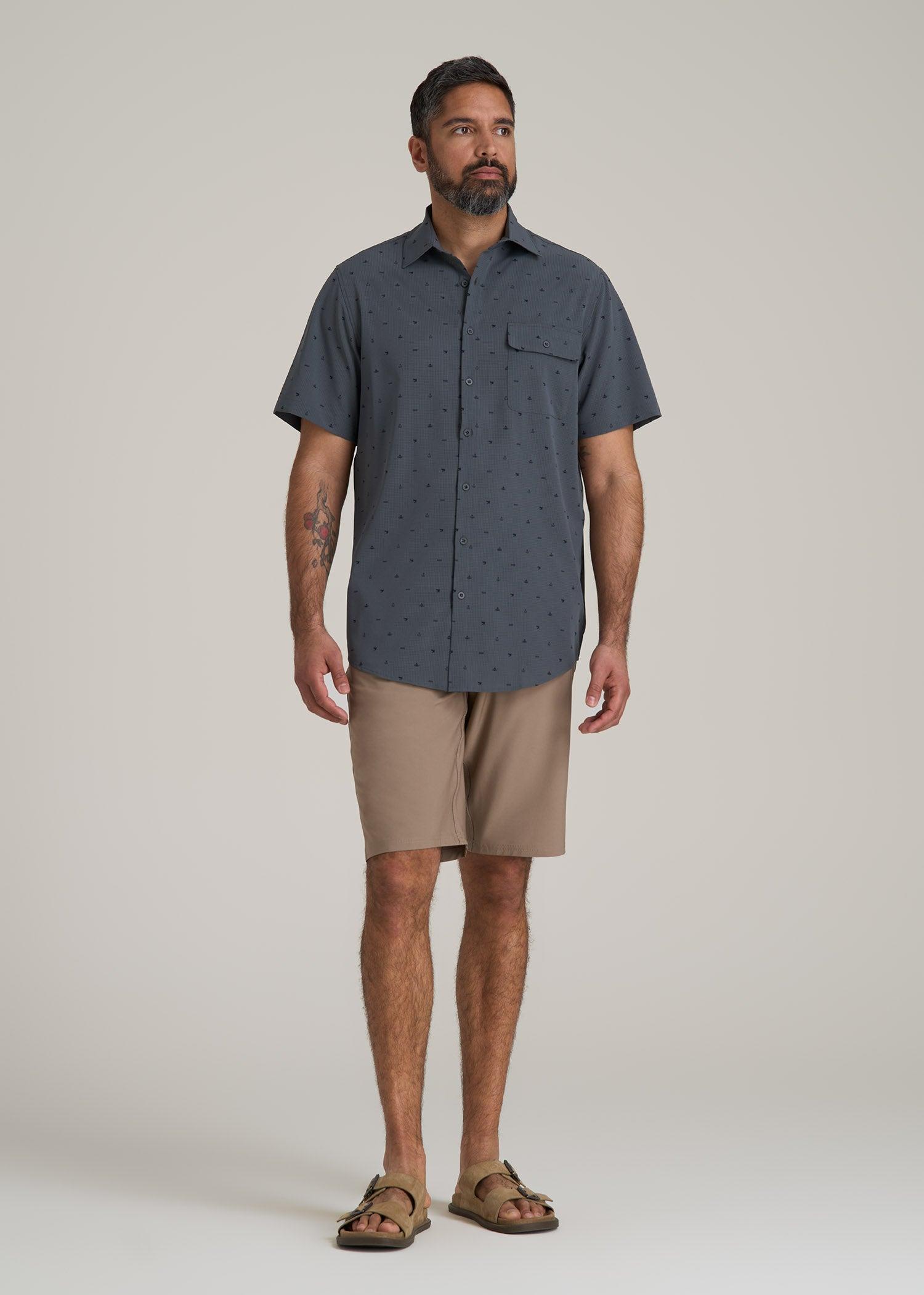 LJ&S Great Lakes Sport Shirt for Tall Men in Fishing Icon Print Product Image