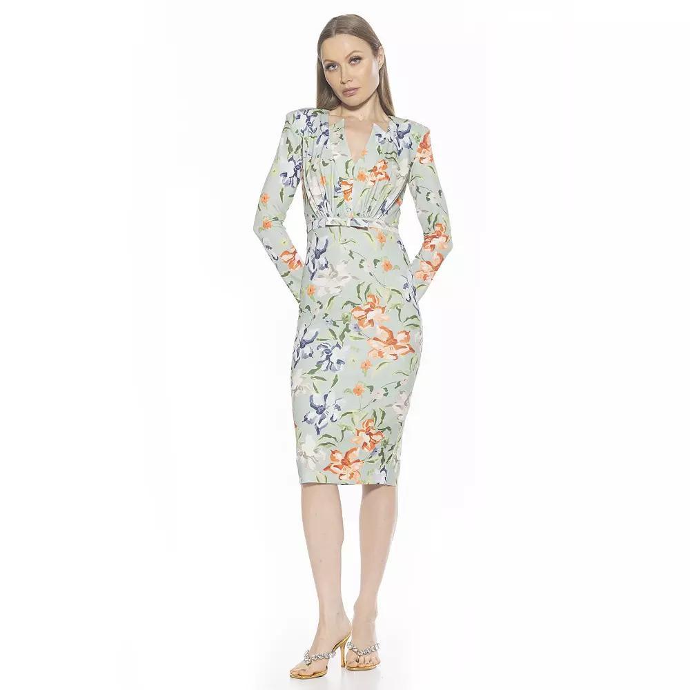 Women's ALEXIA ADMOR Crysta Draped-Sleeve Midi Sheath Dress, Size: Large, Green Floral Product Image