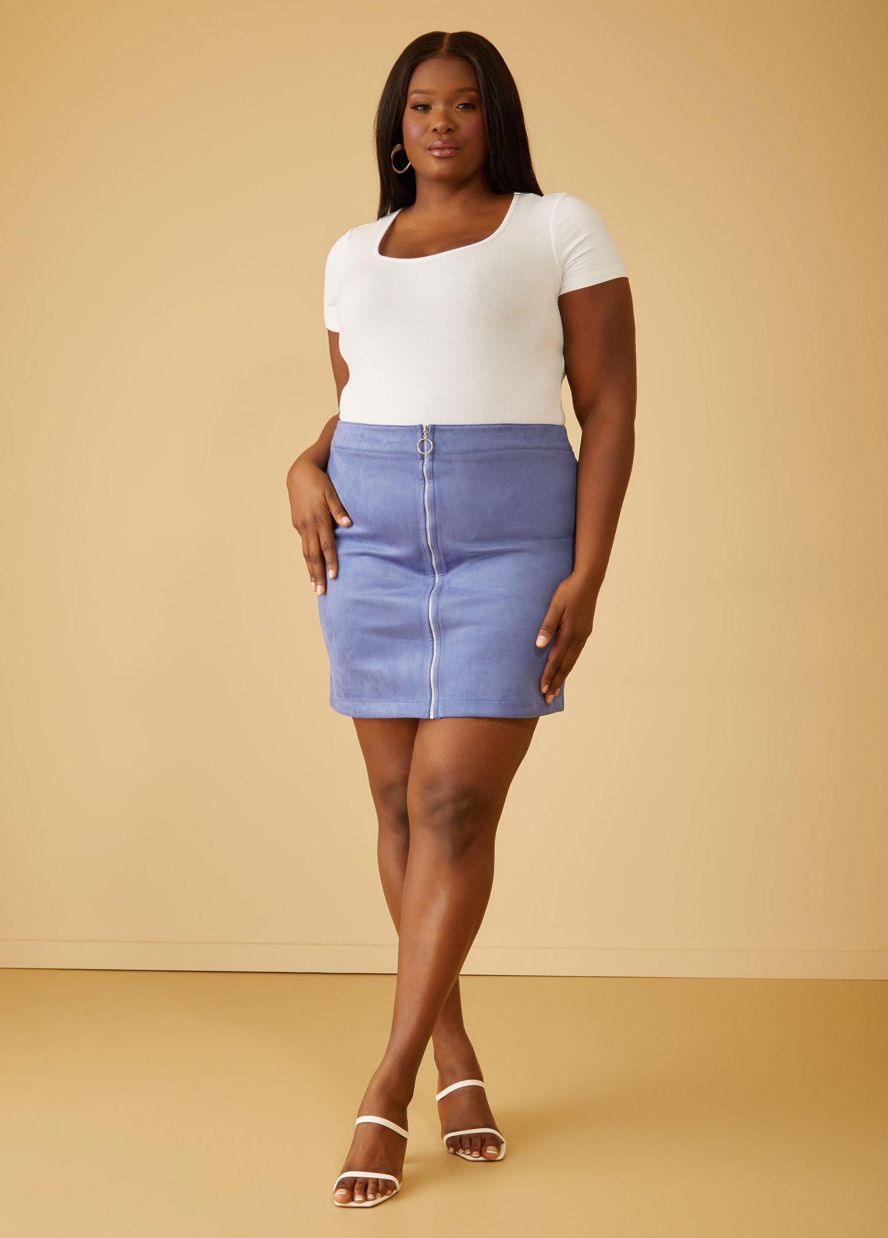 Zip Detailed Faux Suede Mini Skirt Female Product Image