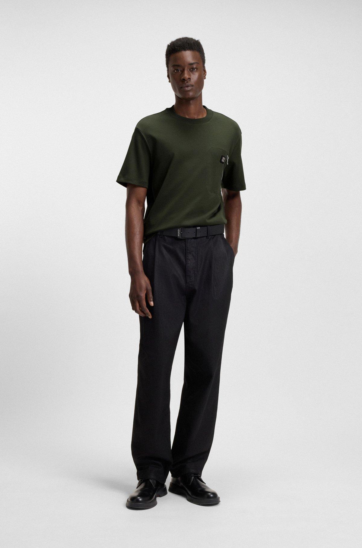 HUGO - Interlock-cotton T-shirt with zip pocket - Dark Green Product Image
