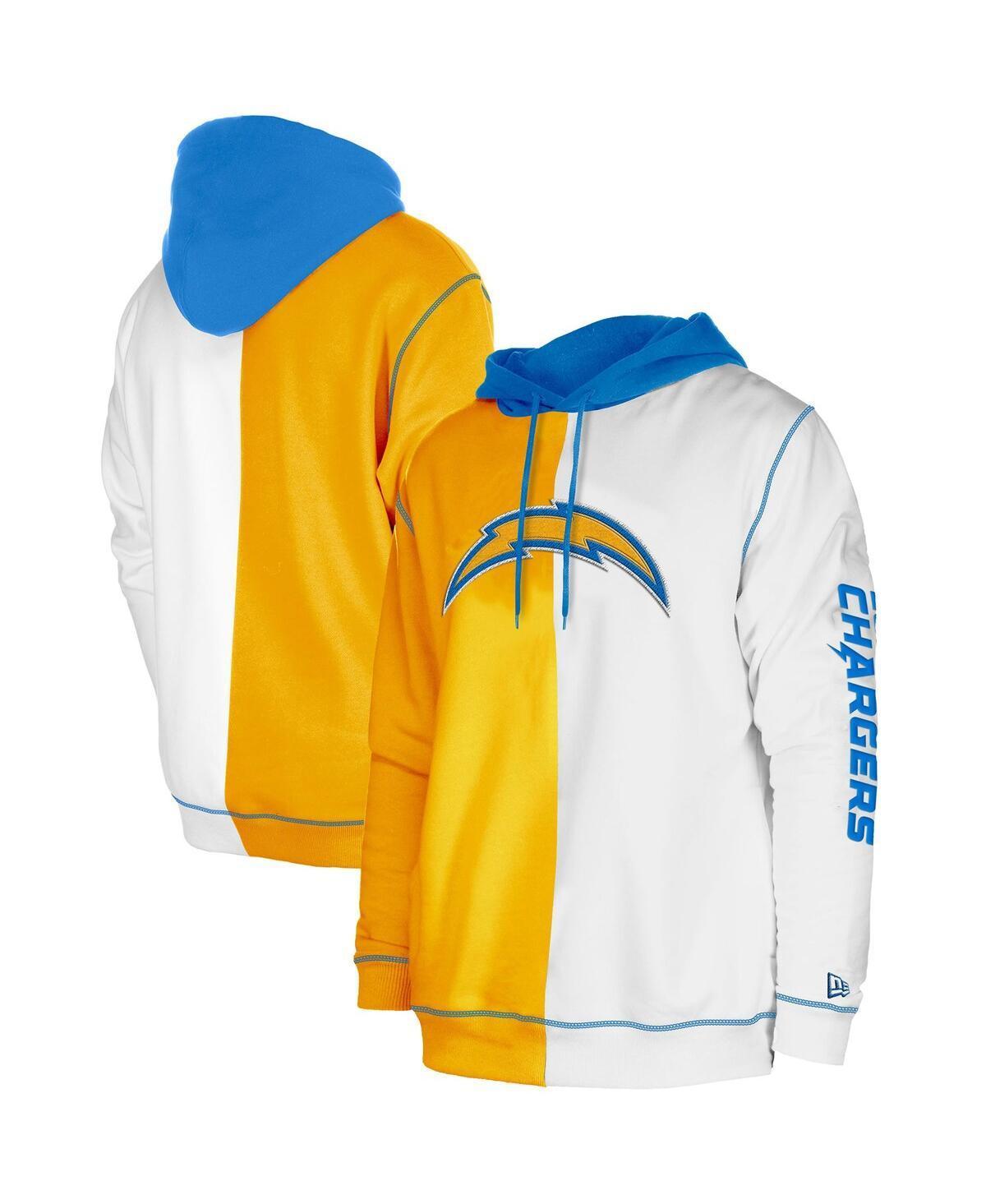 Men's New Era  Gold/White Los Angeles Chargers Third Down Split Raglan Pullover Hoodie, Size: 3XL Product Image