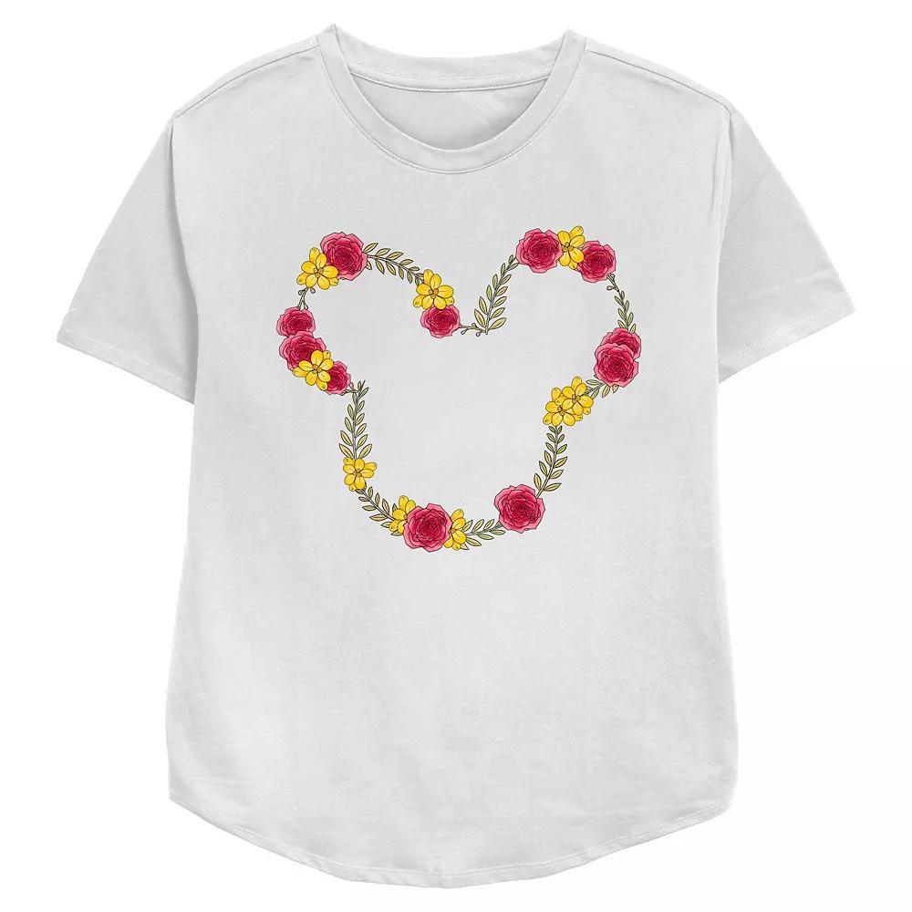 Disney's Mickey Mouse June Floral Wreath Women's Relaxed Fit Graphic Tee, Size: XXL, White Product Image