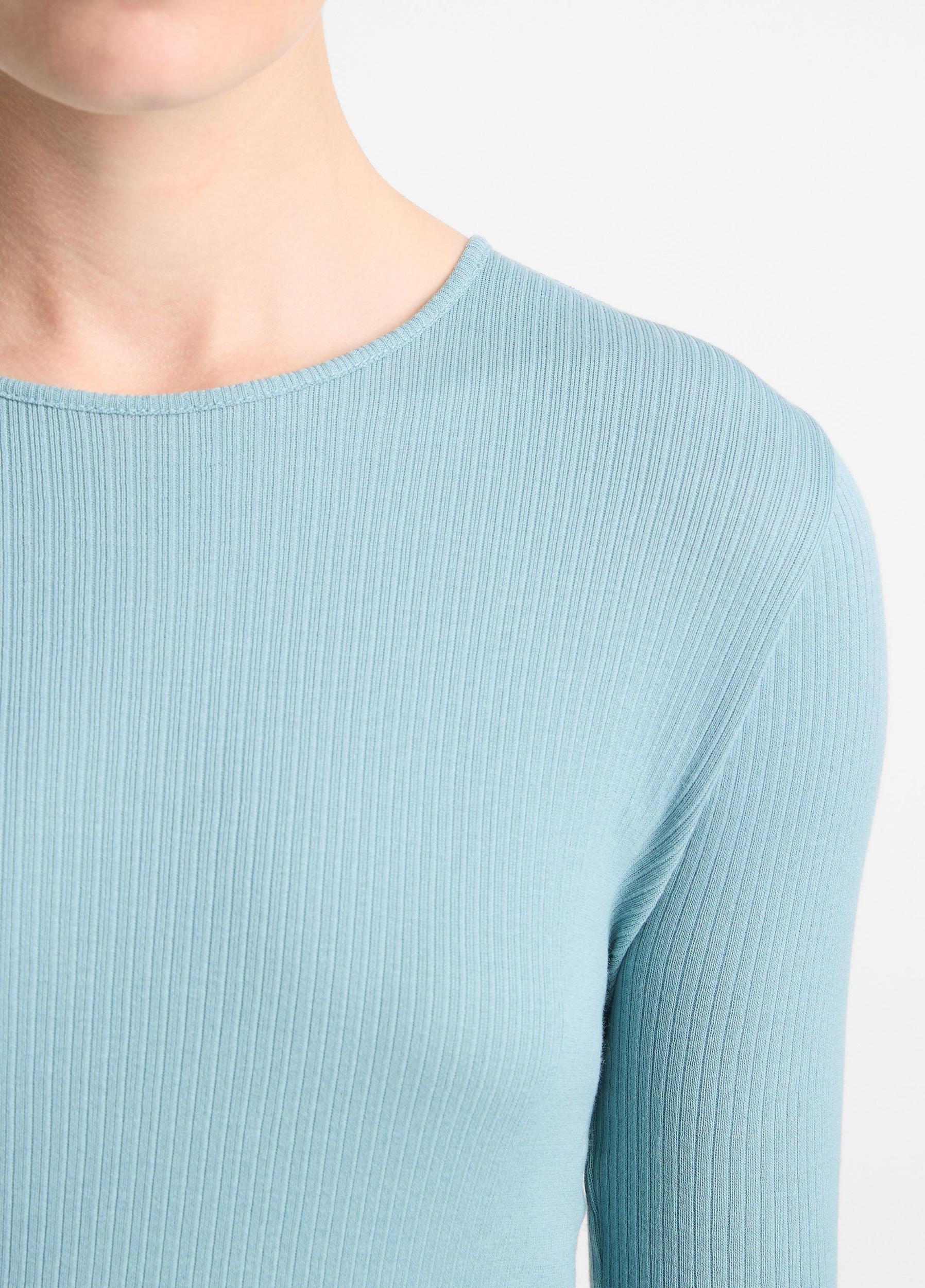 Womens Ribbed Pima Cotton Long-Sleeve T-Shirt, Jade Sea, Size L Vince Product Image