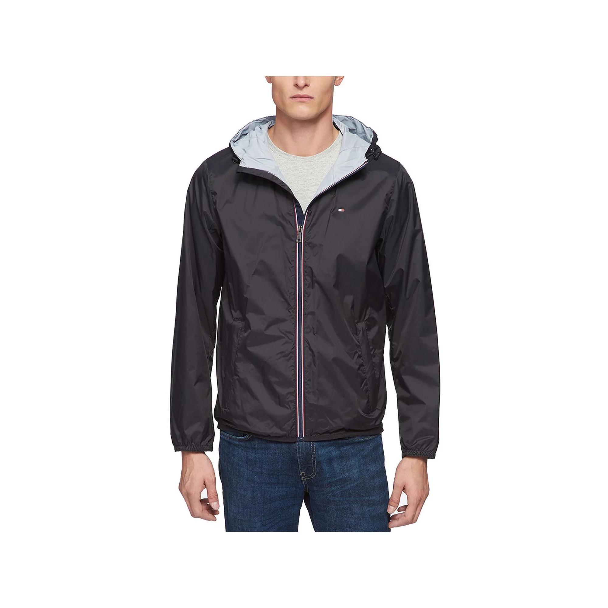 Men's Tommy Hilfiger Hooded Nylon Rain Slicker Jacket, Size: Medium, Black Product Image