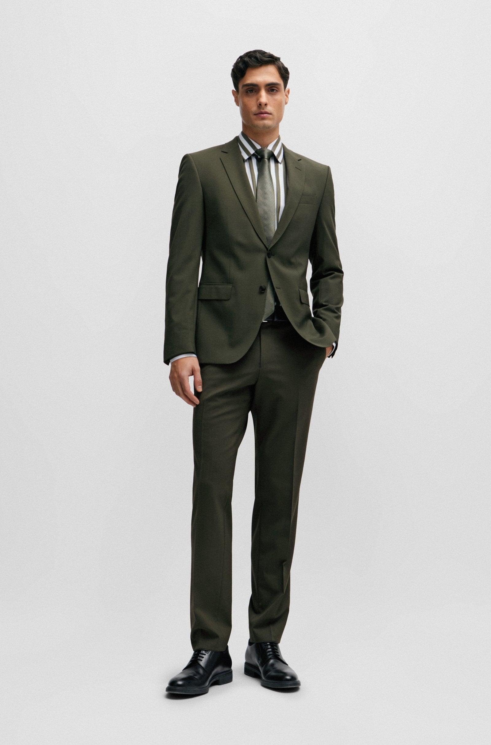BOSS Slim Fit Suit in Wrinkle-Resistant Stretch Wool in Dark Green Male Product Image