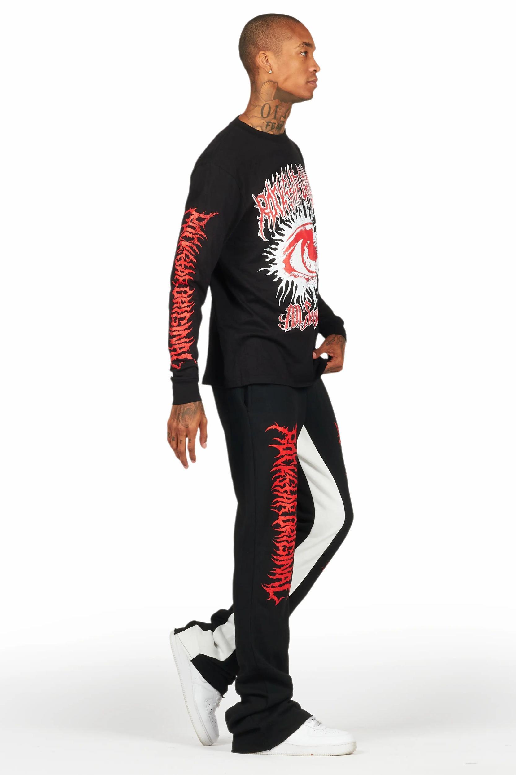 All Seeing Eyes Black/Red Long Sleeve T-Shirt/Baggy Pant Set Male Product Image