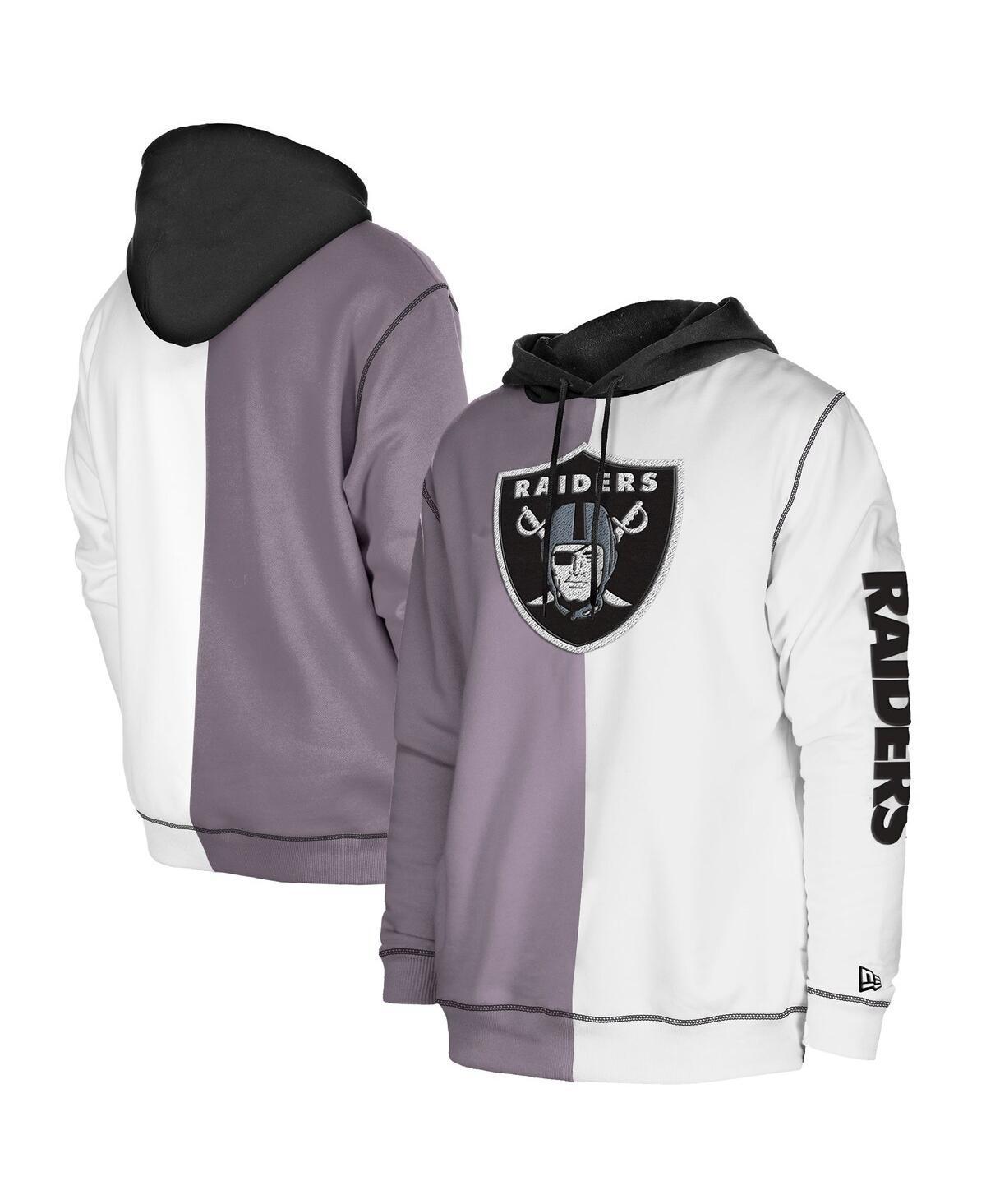 Men's New Era  Silver/White Las Vegas Raiders Third Down Split Raglan Pullover Hoodie, Size: Medium, Lvr Silver Product Image