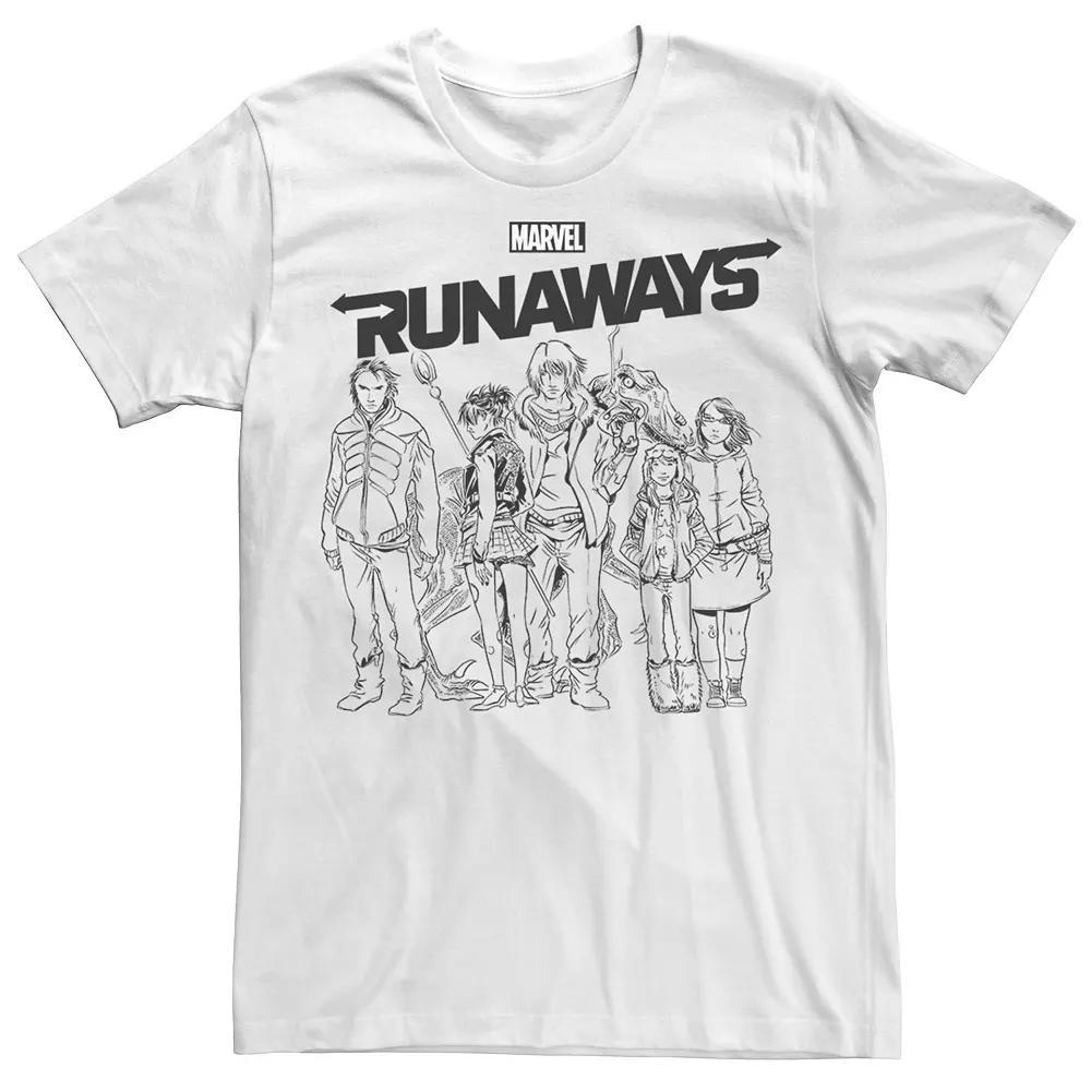 Men's Marvel Runaways Group Shot Outline Portrait Graphic Tee, Size: Small, White Product Image