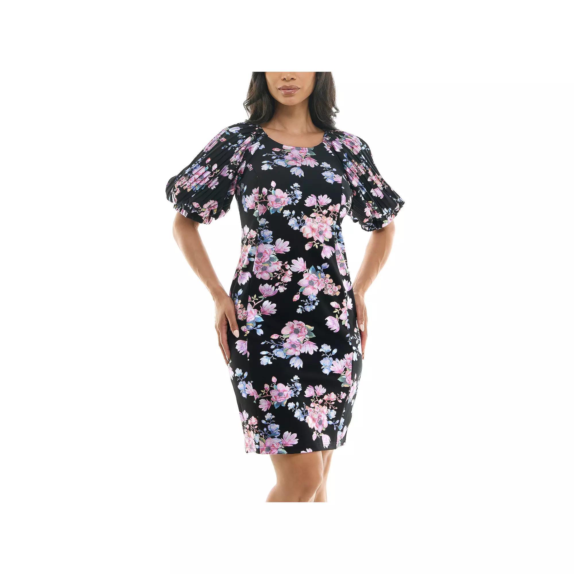 Womens Nina Leonard Pleat Puff Sleeve Dress Product Image