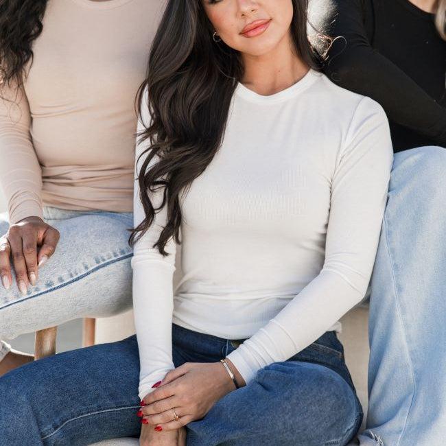 Make Your Choice Ivory Ribbed Long Sleeve Tee FINAL SALE Product Image
