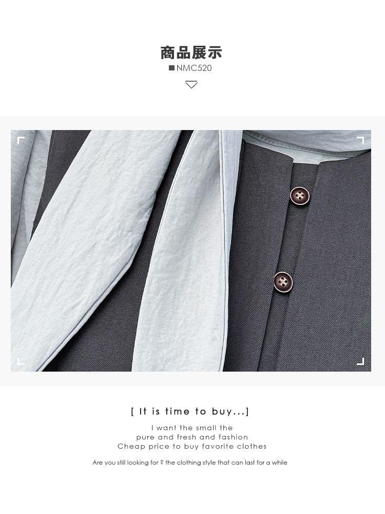 Set: Tie-Neck Loose Blouse + Sleeveless A-Line Dress Product Image