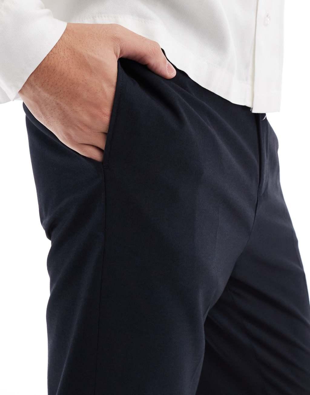 ASOS DESIGN dressy tapered fit pants in navy Product Image