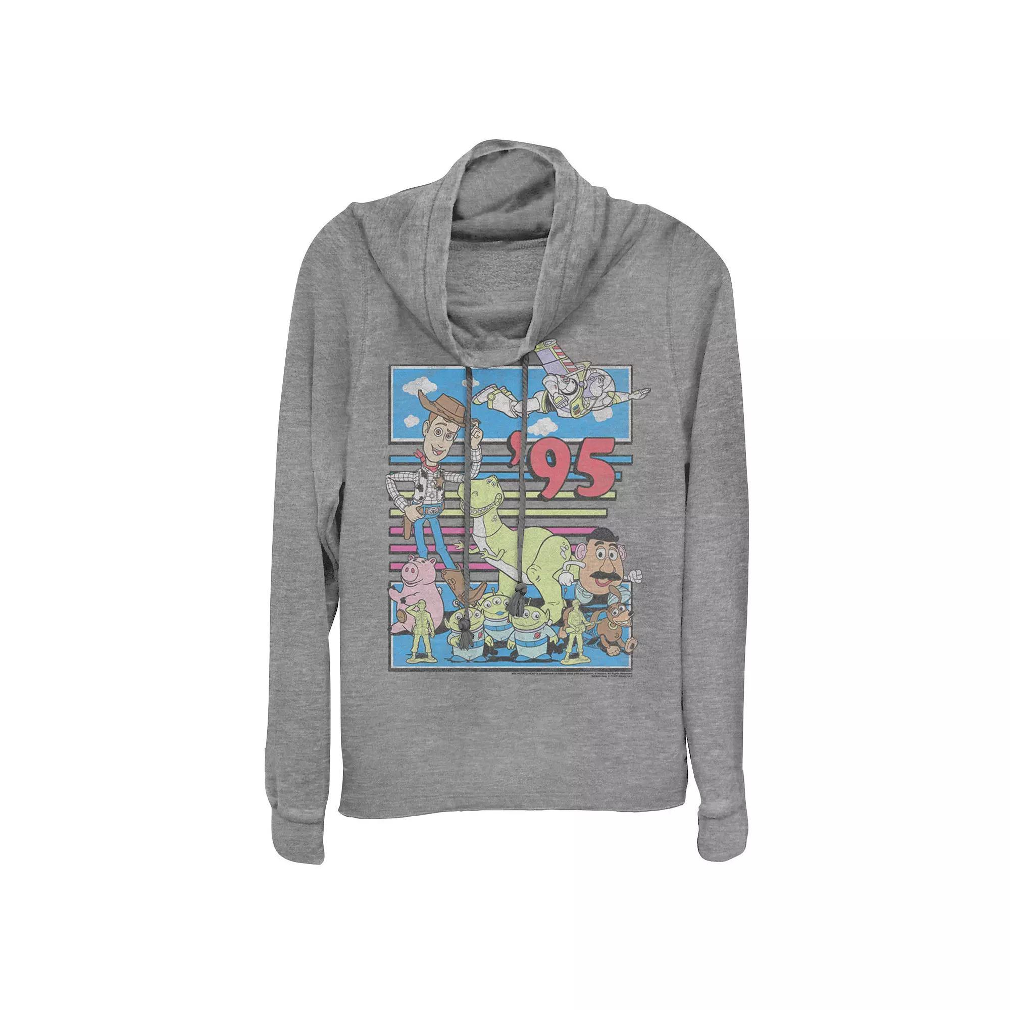 Disney / Pixars Toy Story Juniors 95 Retro Distressed Colorful Cowlneck Graphic Lightweight Long Sleeve, Womens Gray Grey Product Image