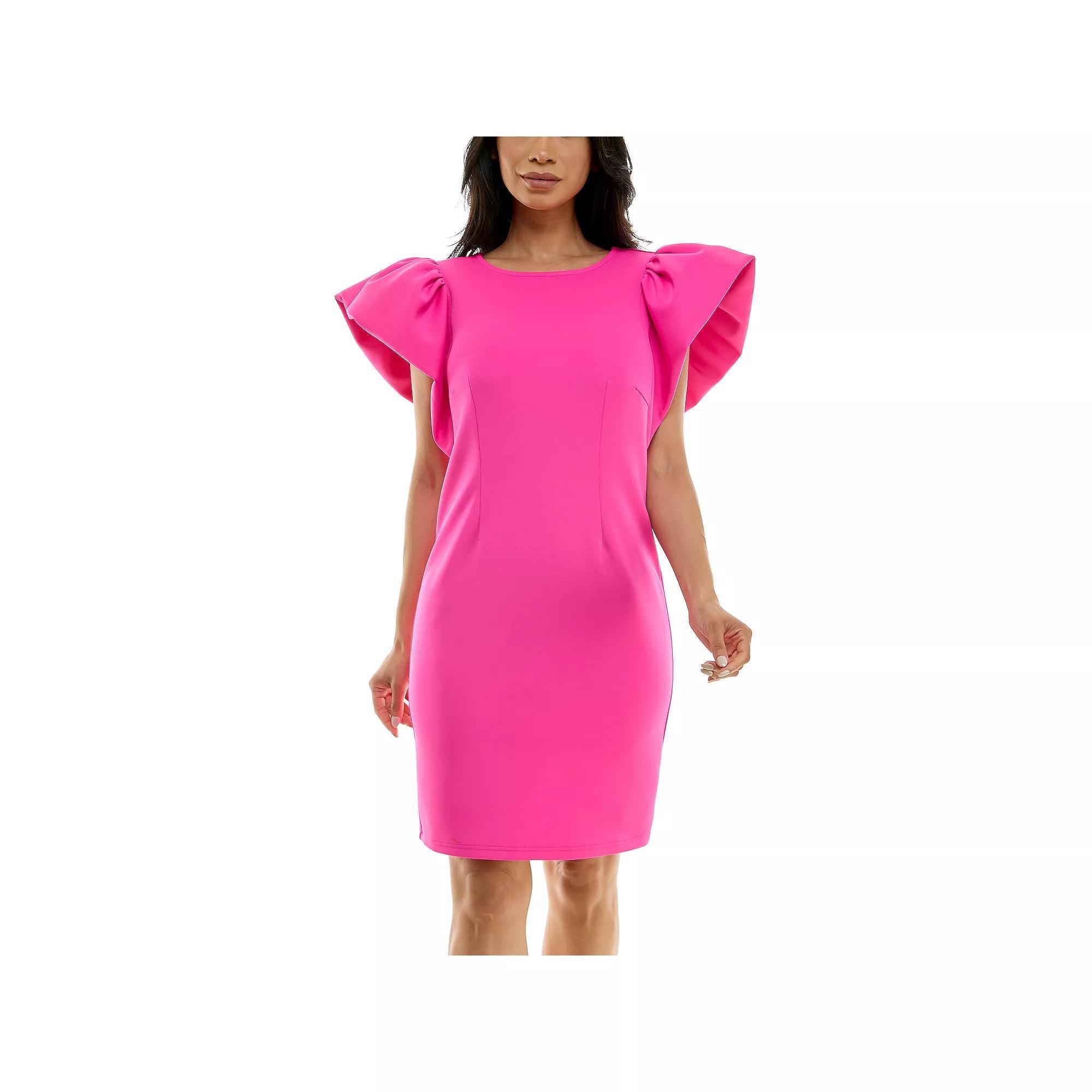 Womens Nina Leonard Ruffle Shoulder Sheath Mini Dress Product Image