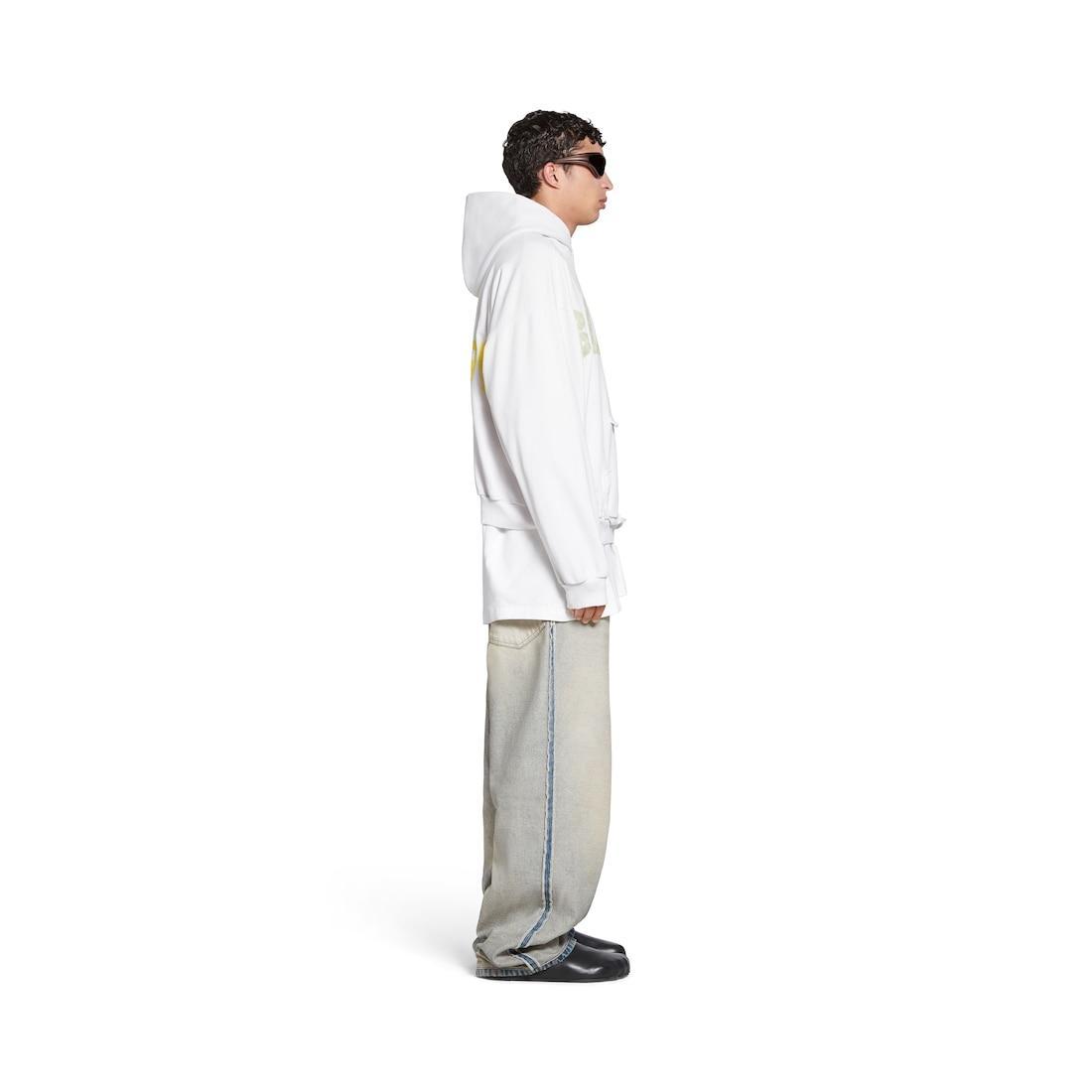 Tape Type Ripped Pocket Hoodie Large Fit in White Product Image