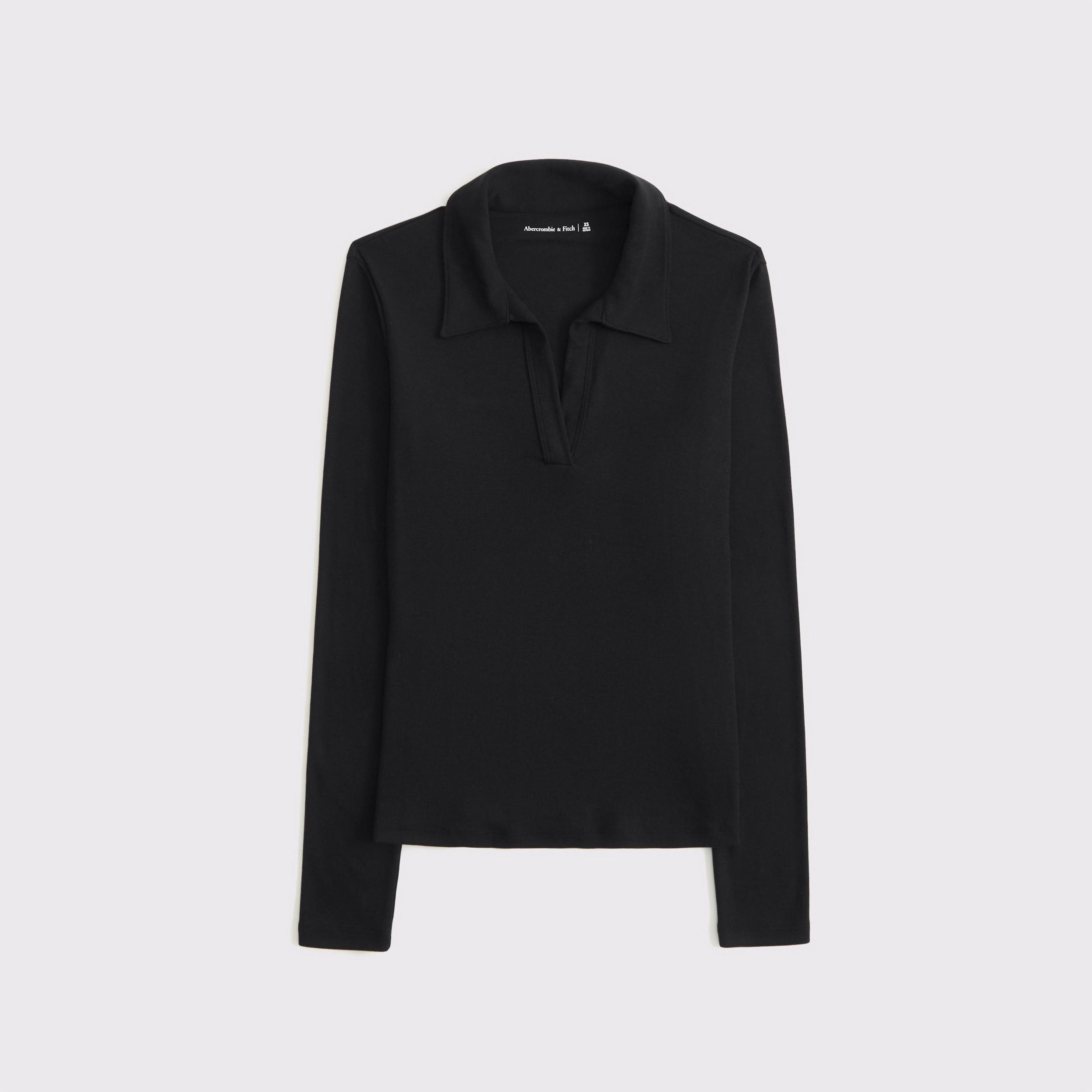 Long-Sleeve V-Neck Collared Top Product Image
