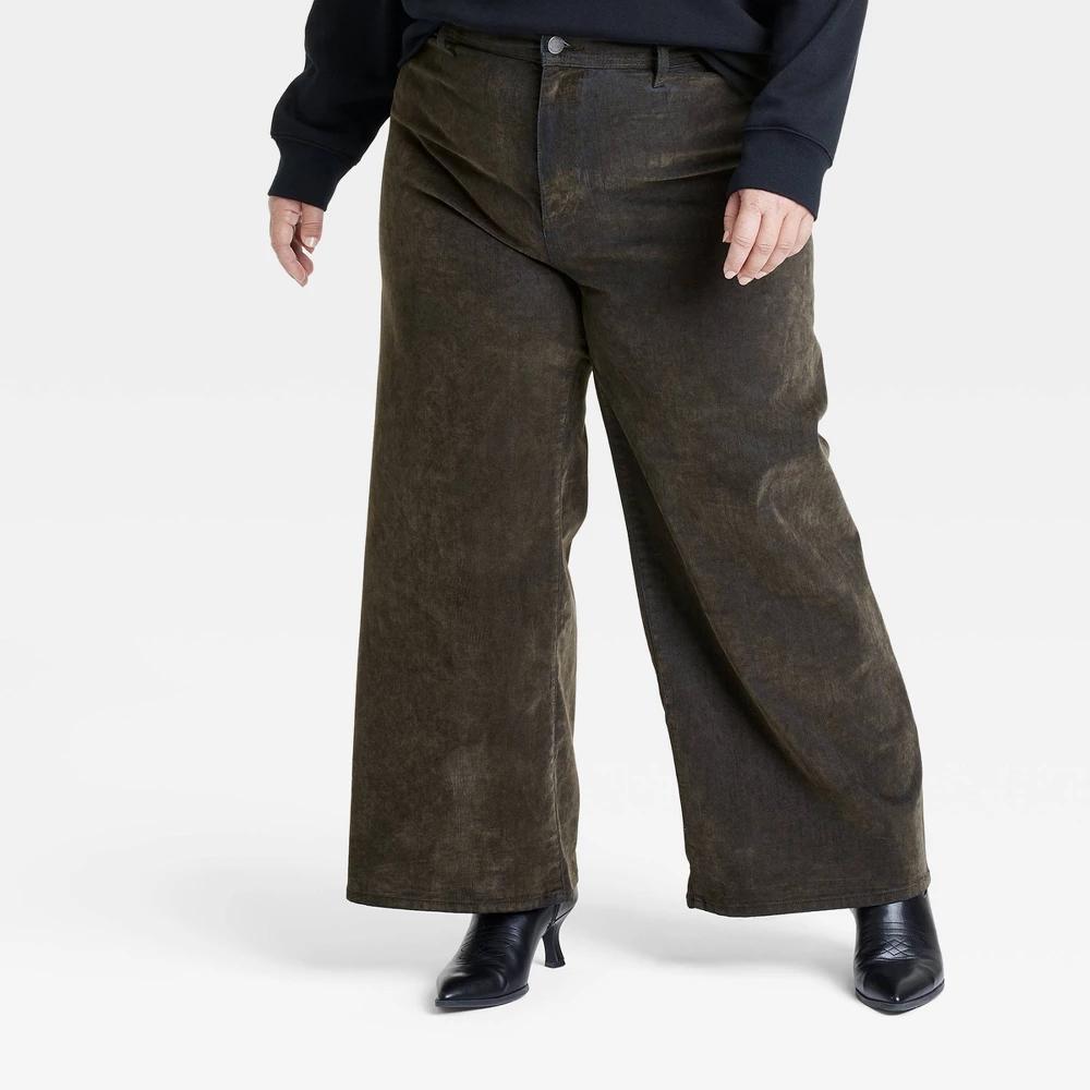 Womens High-Rise Holiday Flocked Sailor Wide Leg Ankle Jeans - Universal Thread Olive Green 22 Product Image
