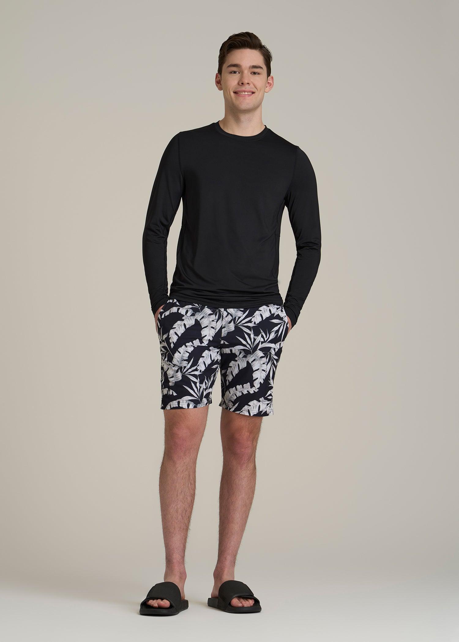 Long Sleeve UPF 50 Rash Guard for Tall Men in Black Product Image