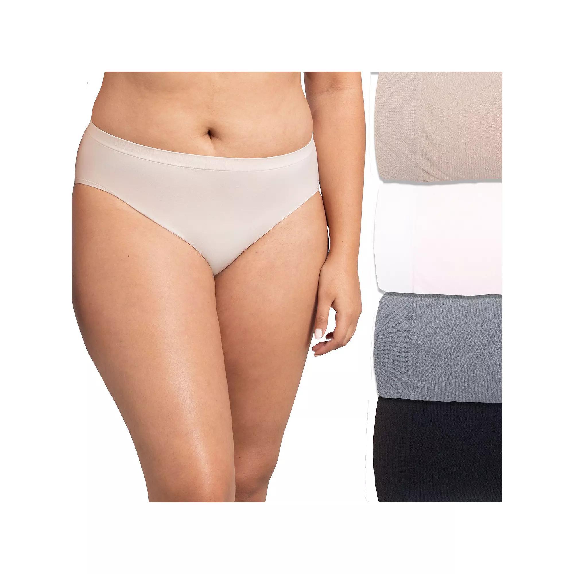 Women's Fruit of the Loom® Signature Seamless 4-pack Soft Hi-Cut Panty Set 4DSLHCTK, Size: 7, Silver Asst Product Image
