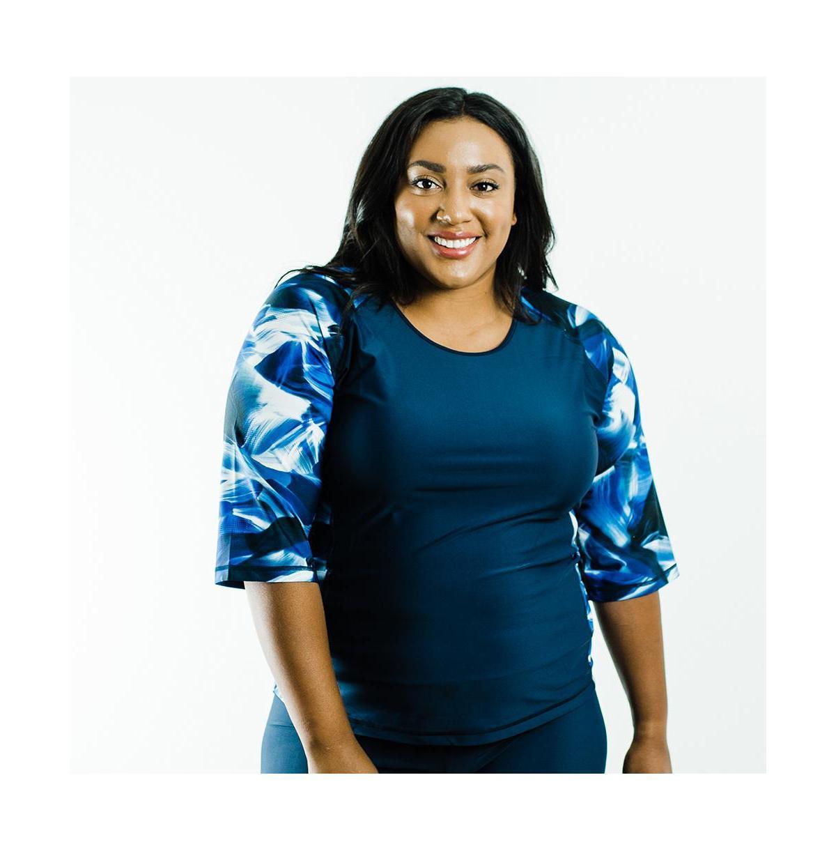 Calypsa Womens Plus Size Loose Fit Margaux Swim Top wave/navy Product Image