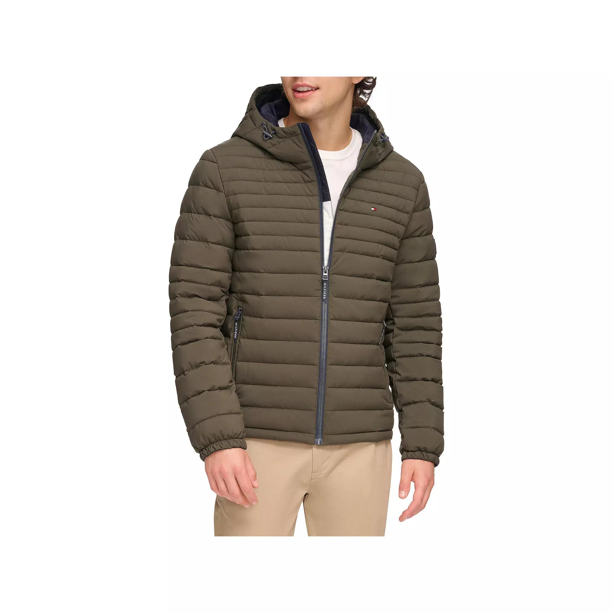 Men's Tommy Hilfiger Stretchy Hooded Puffer Jacket, Size: XL, Black Product Image