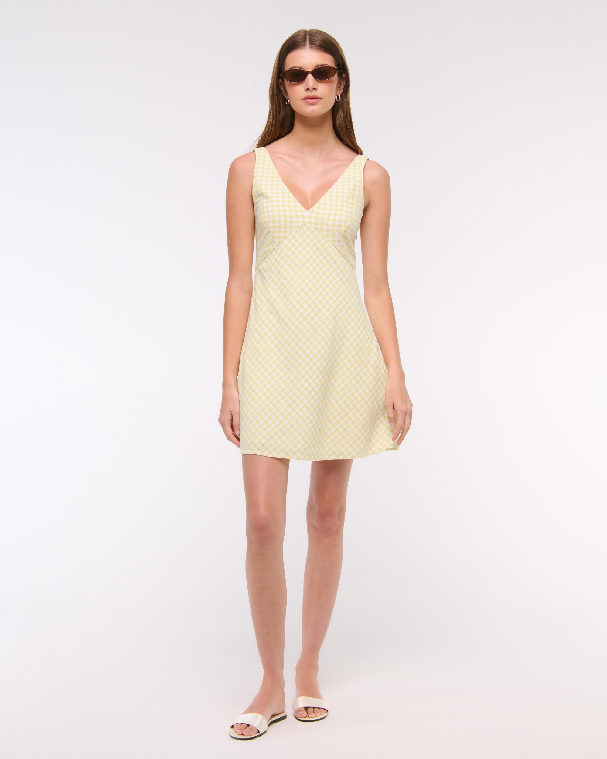 V-Neck Linen-Blend Mini Dress Product Image